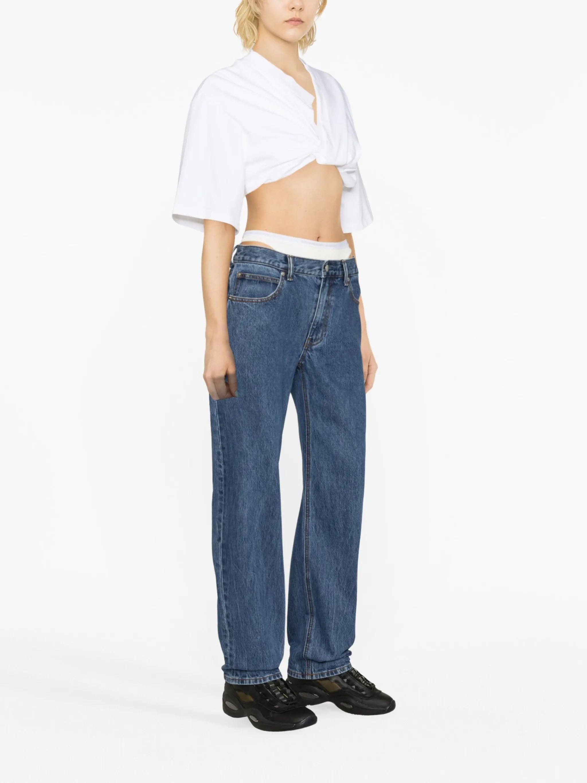 layered straight-leg jeans