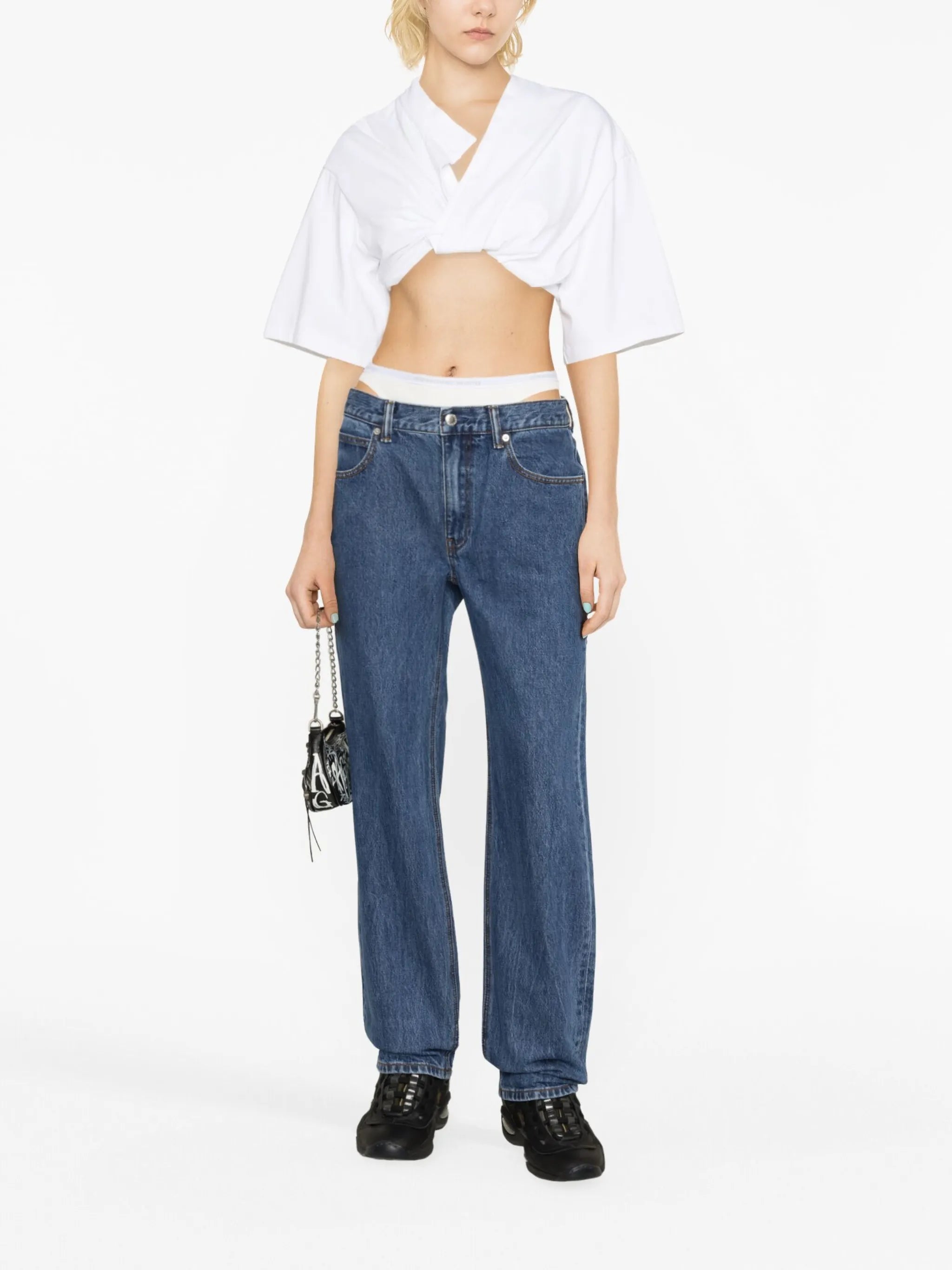 layered straight-leg jeans