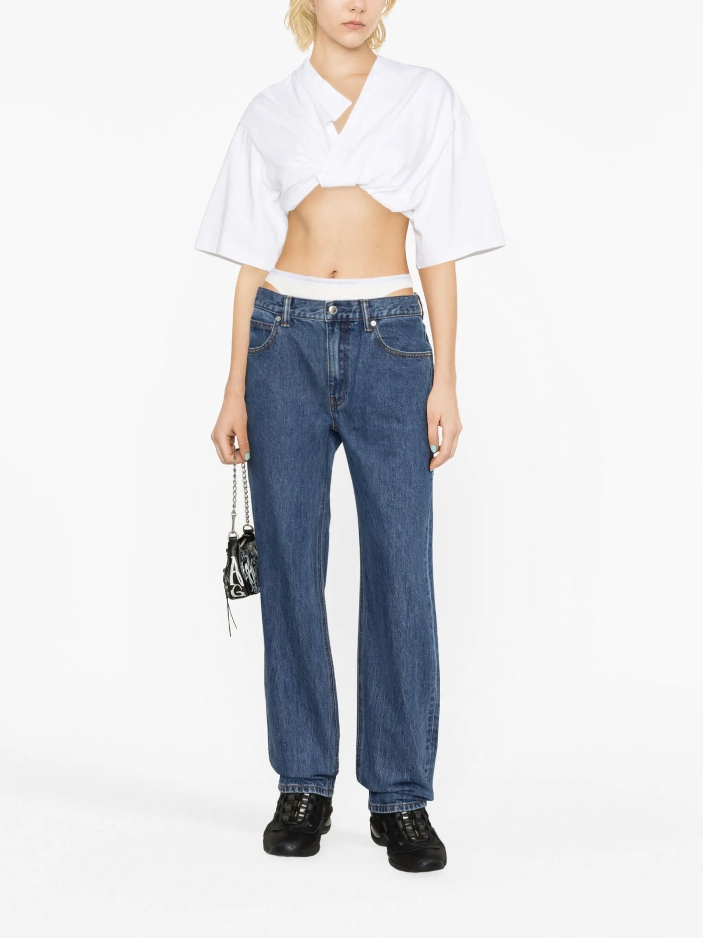 layered straight-leg jeans