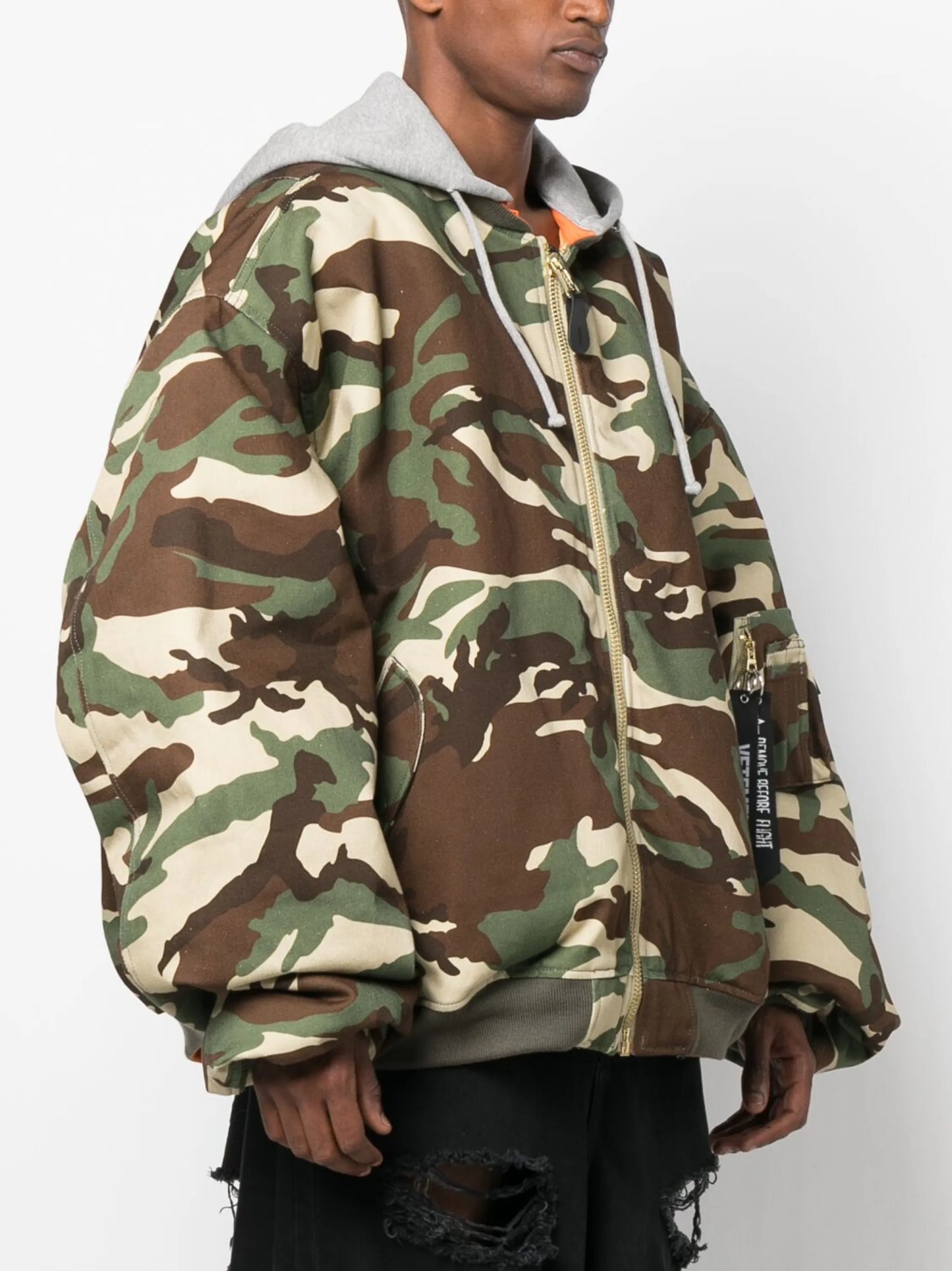 camouflage-print bomber jacket