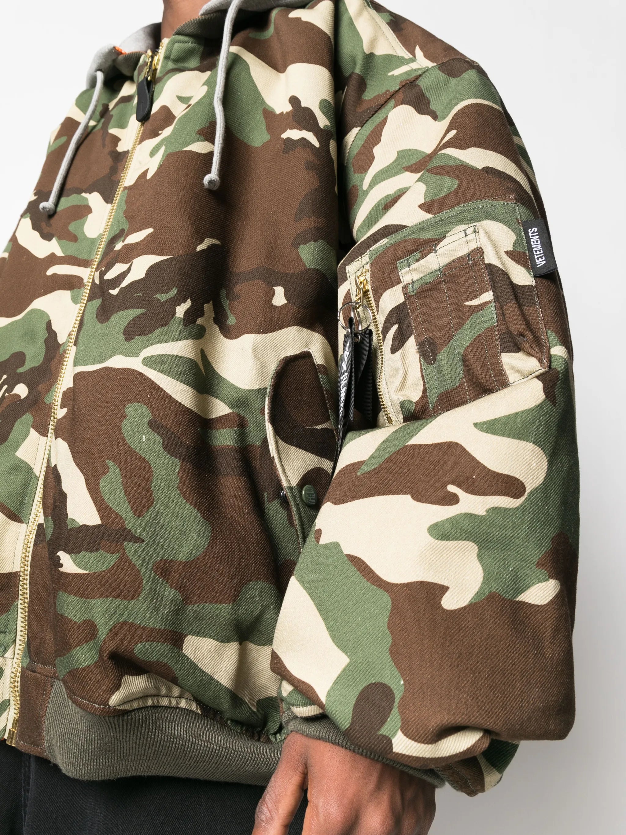 camouflage-print bomber jacket