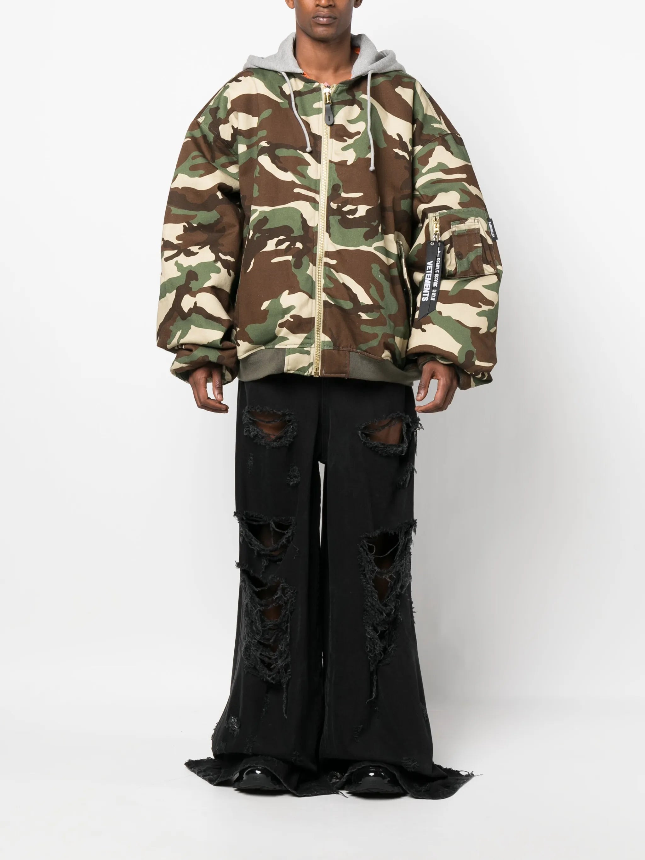 camouflage-print bomber jacket
