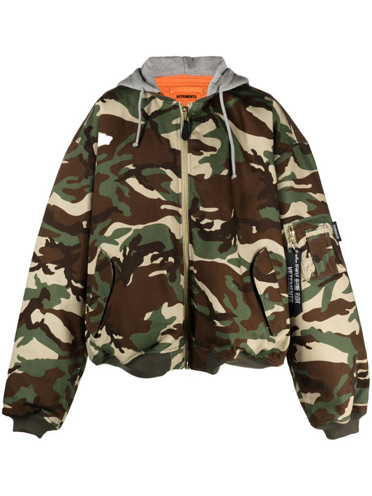 camouflage-print bomber jacket