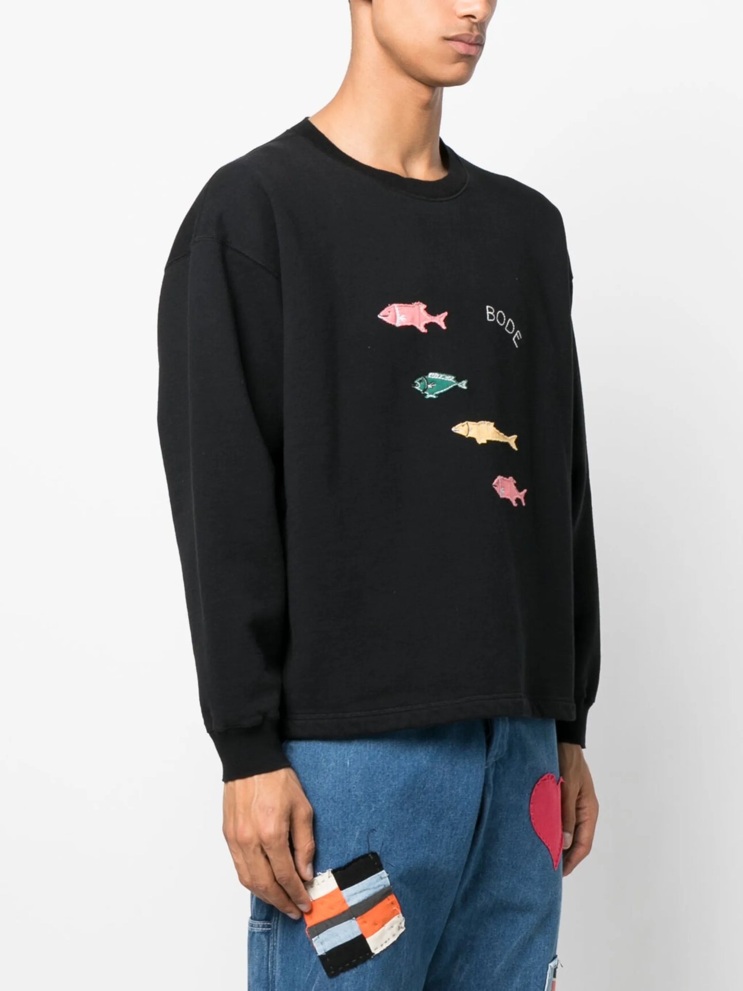fish-appliqué cotton sweatshirt