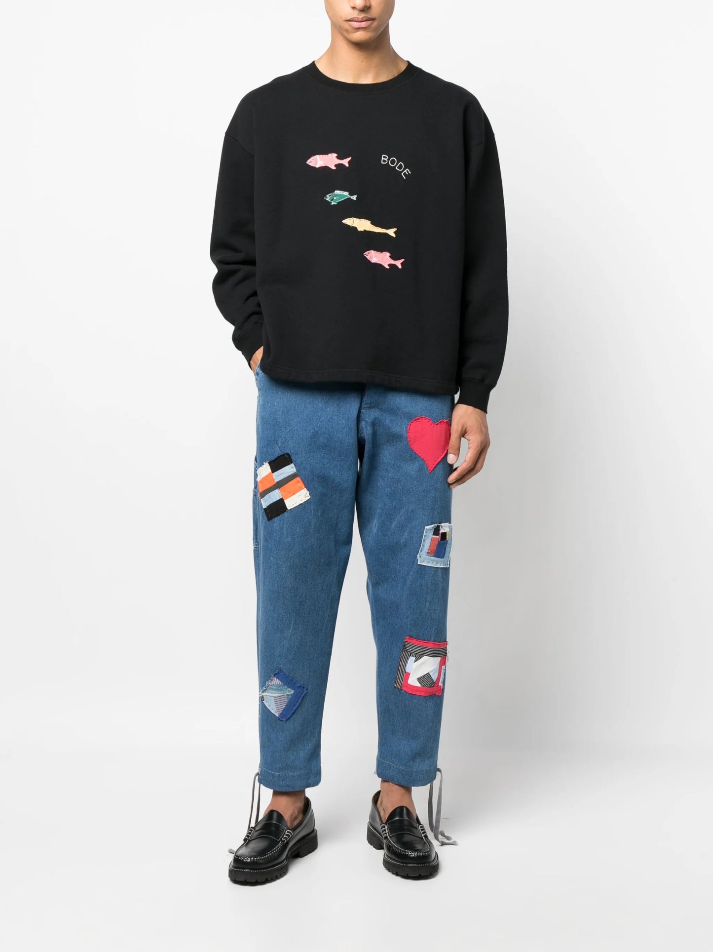 fish-appliqué cotton sweatshirt