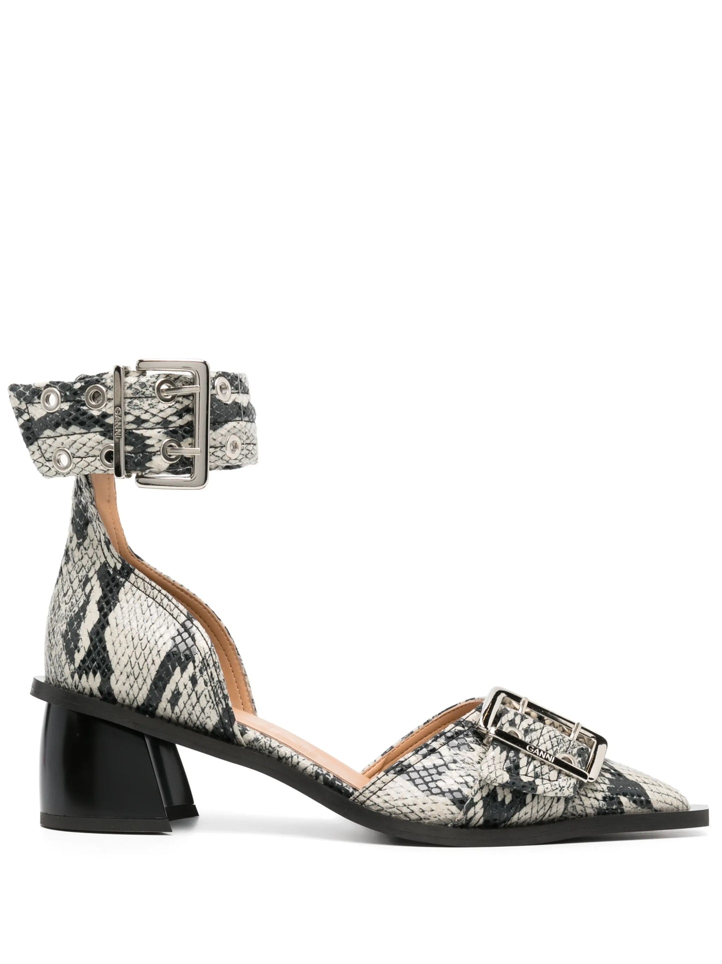 65mm snakeskin-print buckle pumps