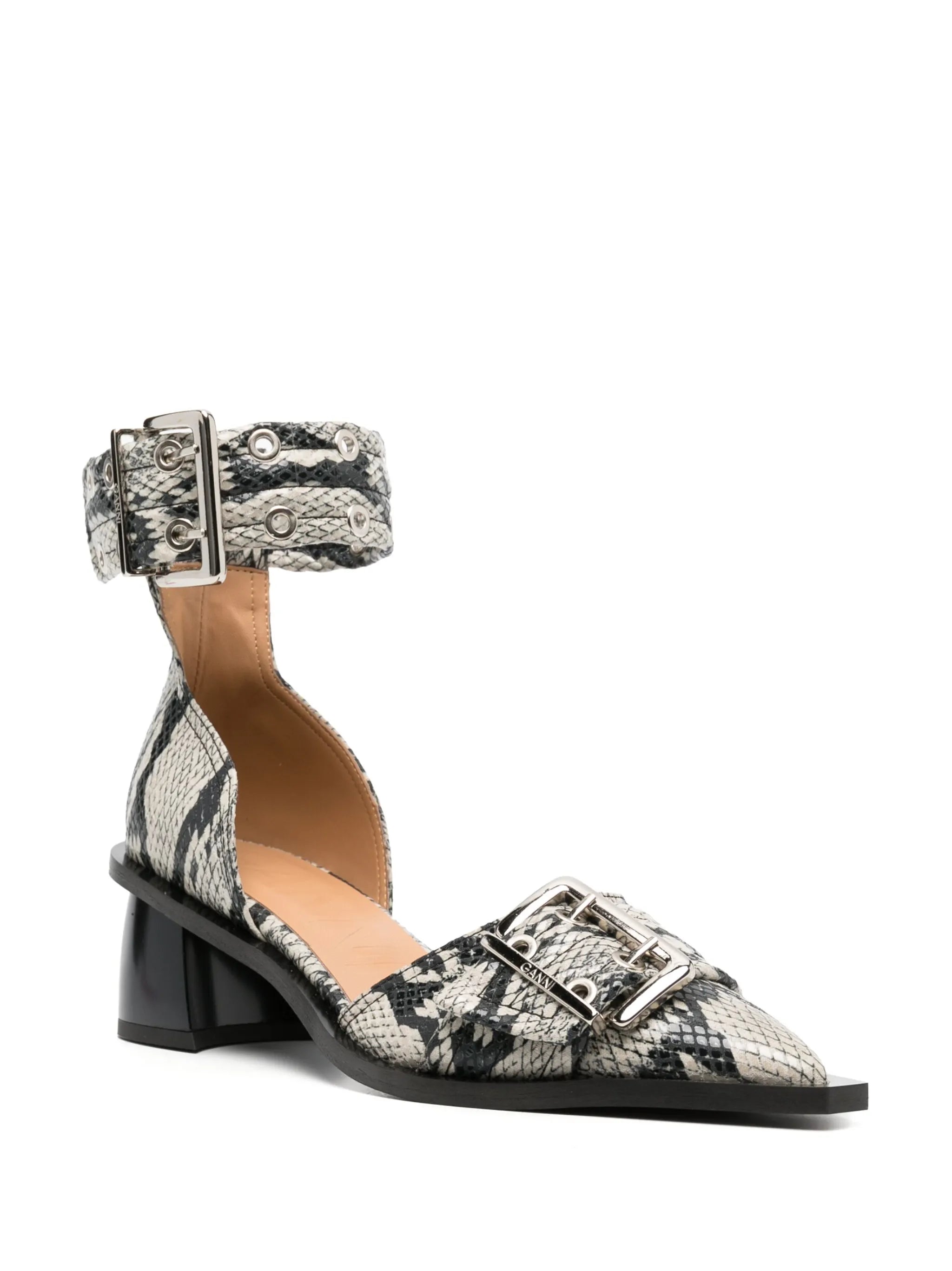 65mm snakeskin-print buckle pumps