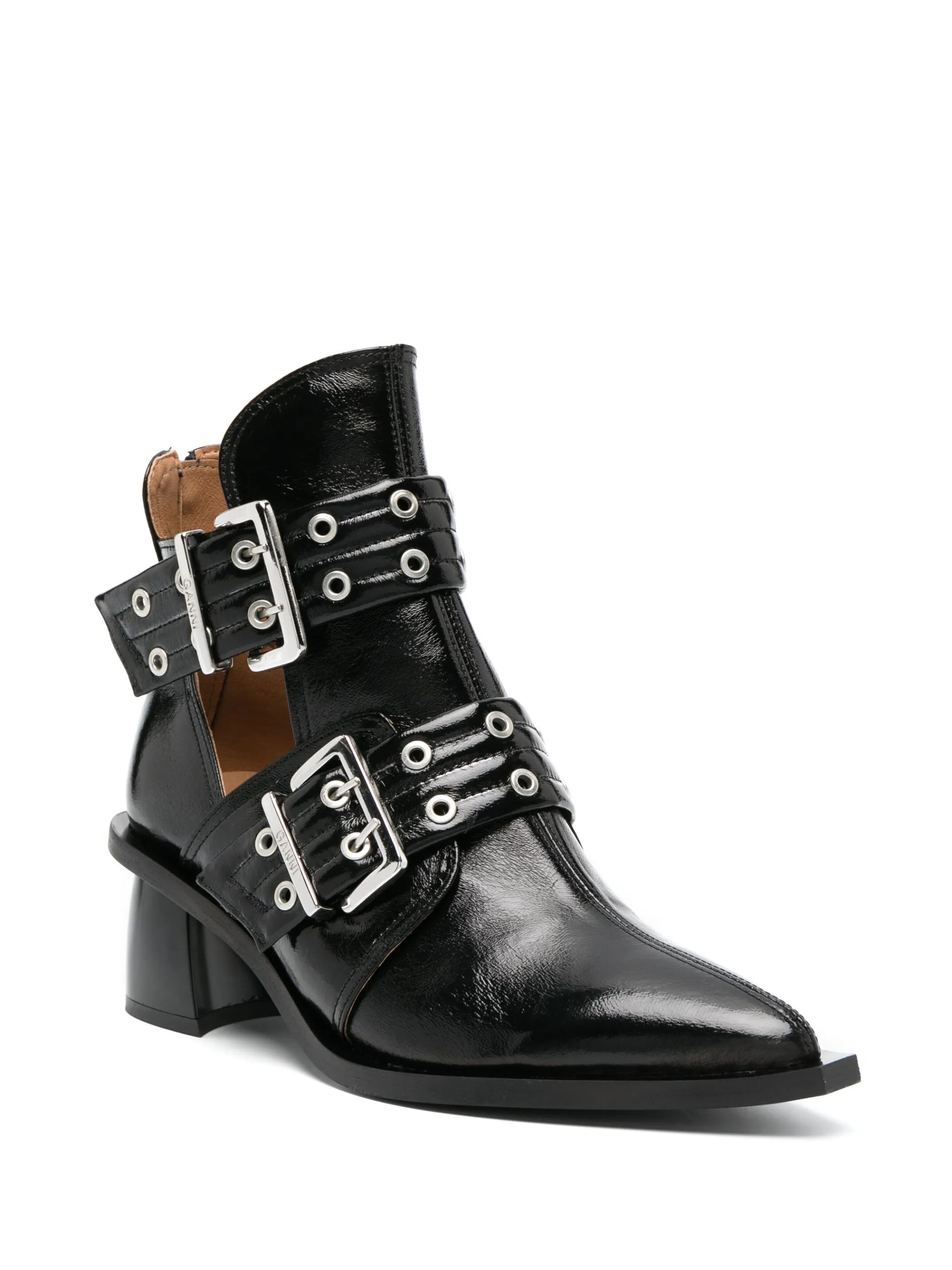 double-buckle cut-out ankle boots