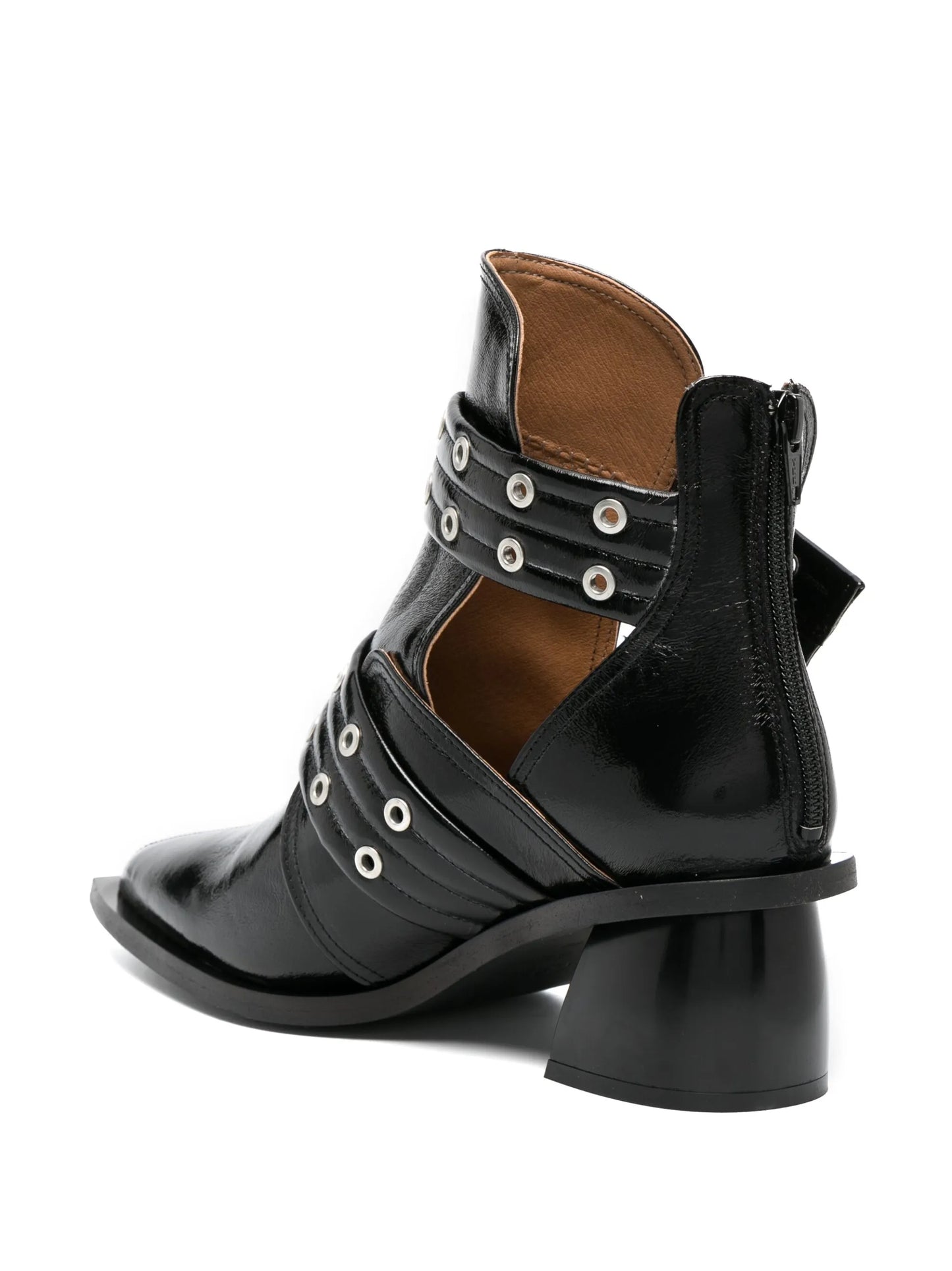 double-buckle cut-out ankle boots