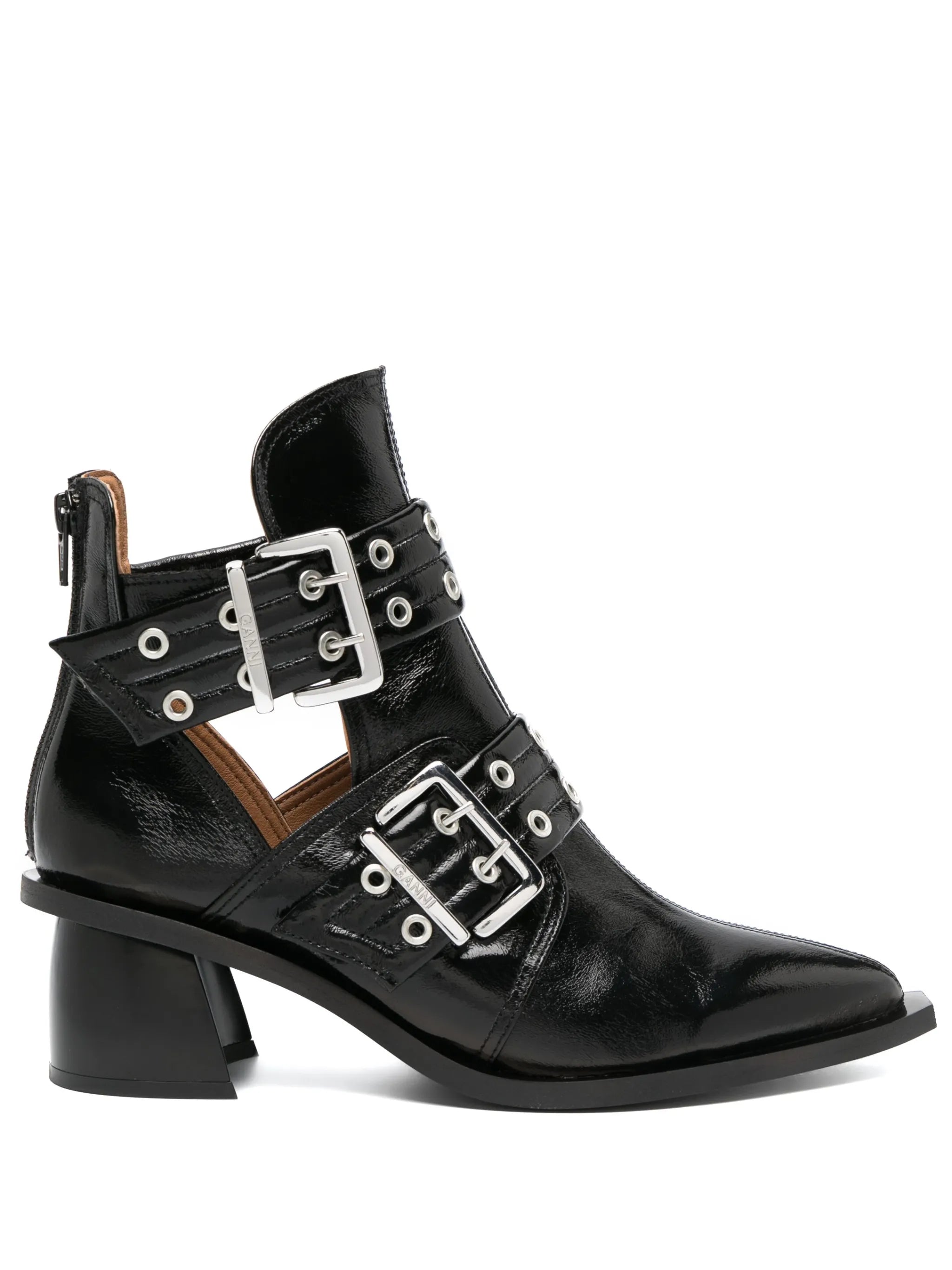 double-buckle cut-out ankle boots