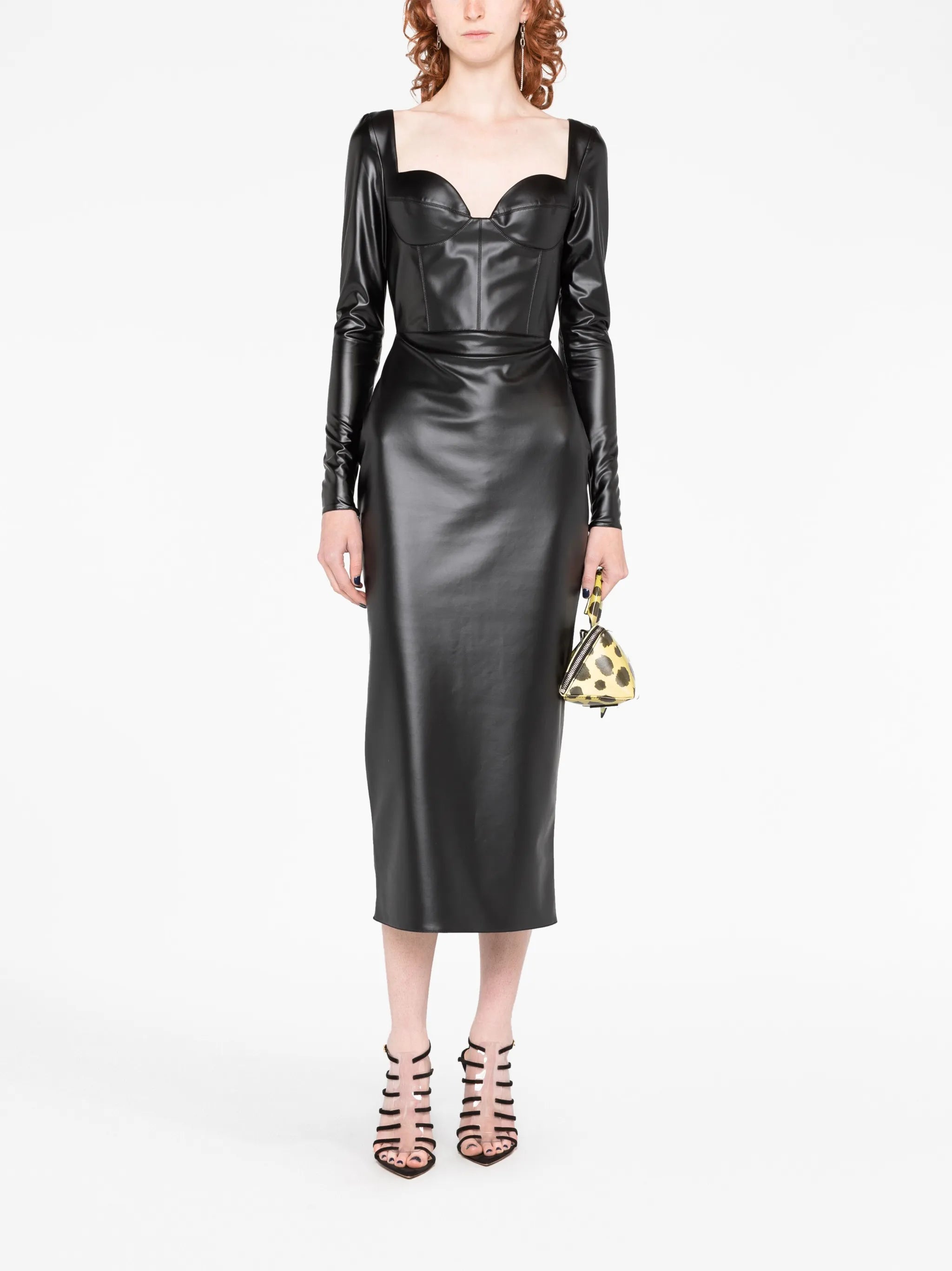 bustier long-sleeve midi dress