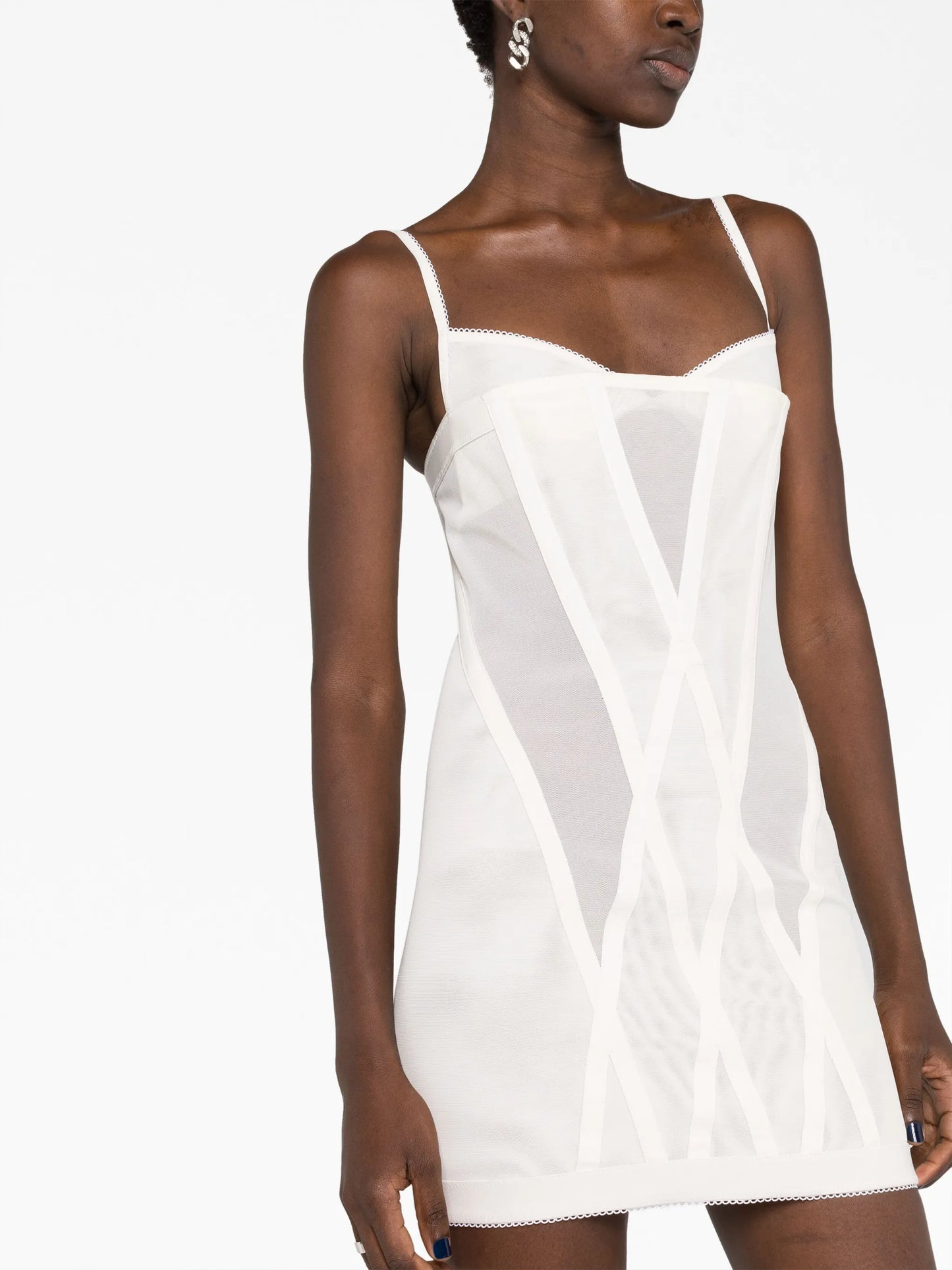 Oblique mesh corset minidress