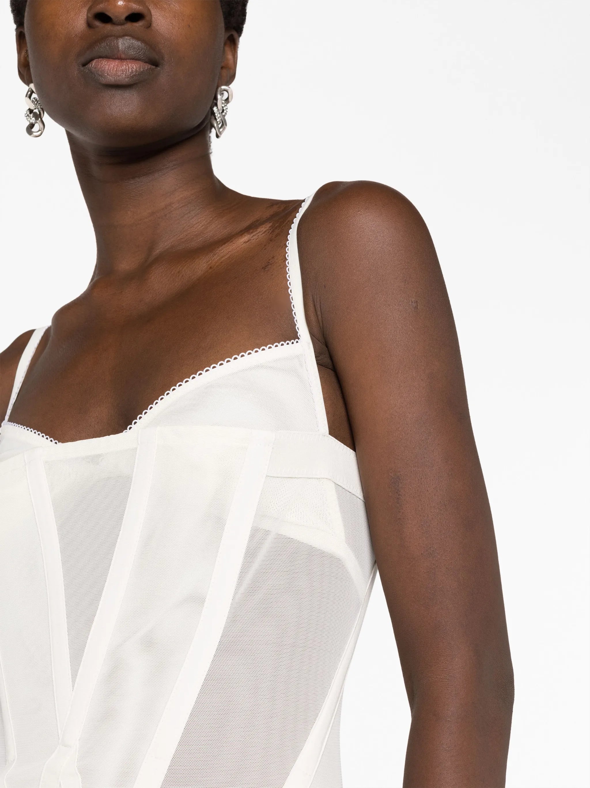 Oblique mesh corset minidress