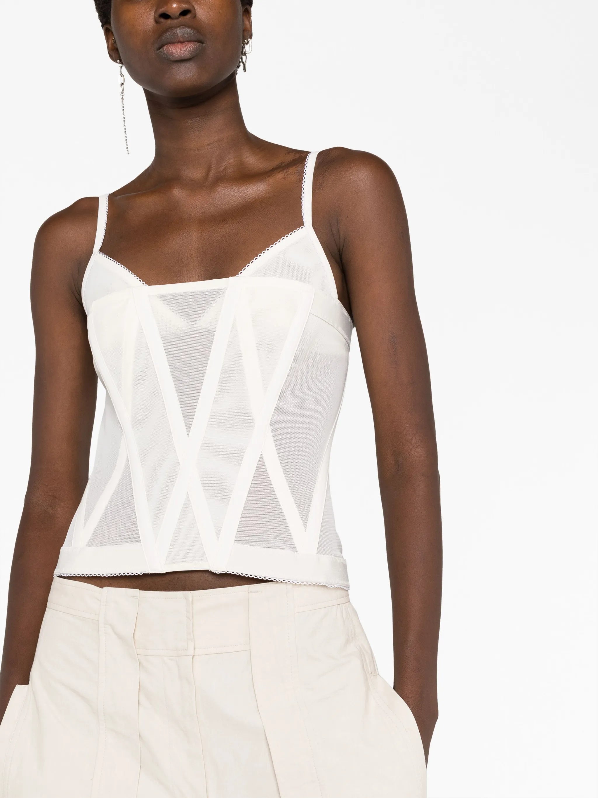 Oblique mesh corset top