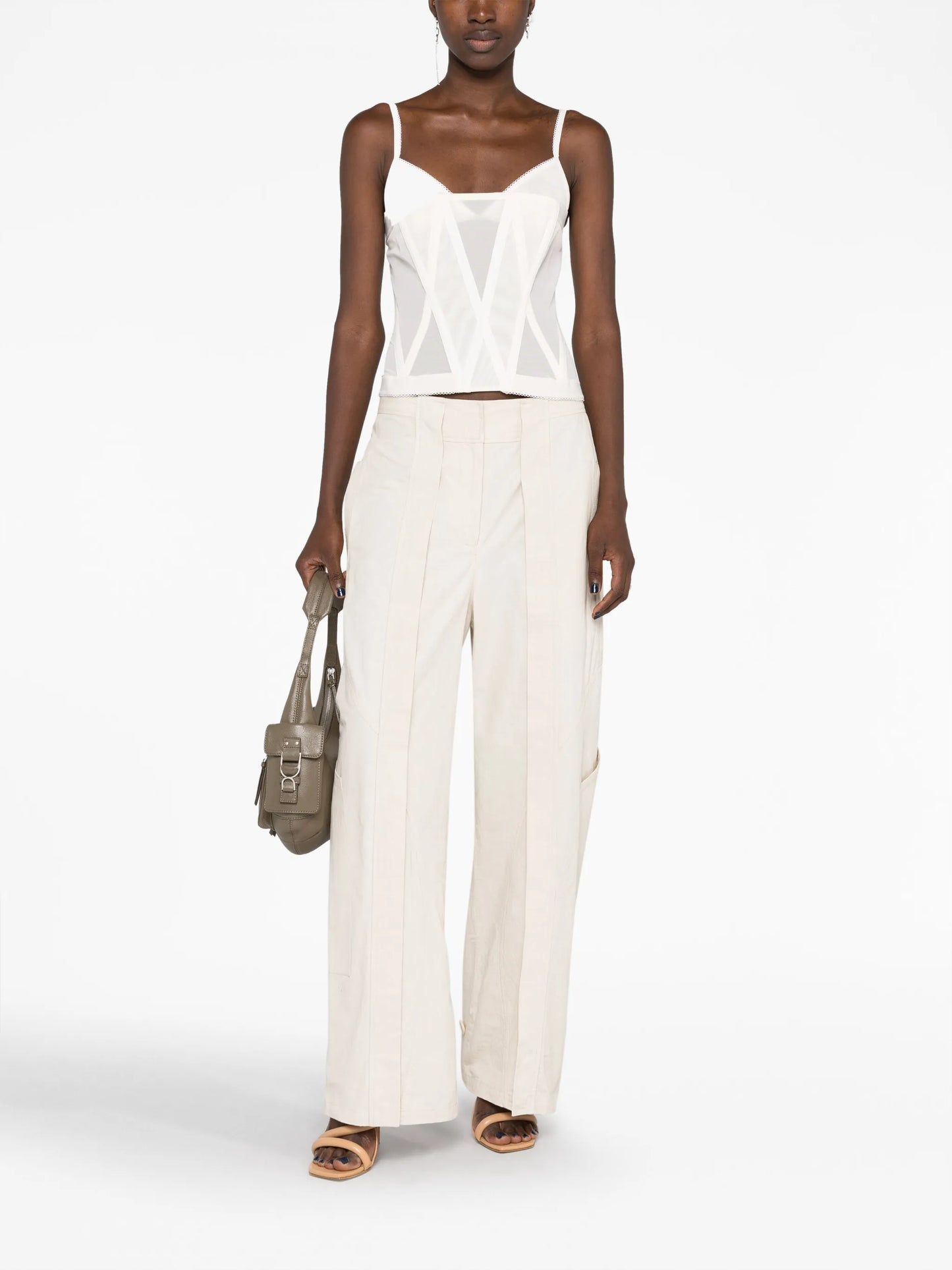 Oblique mesh corset top