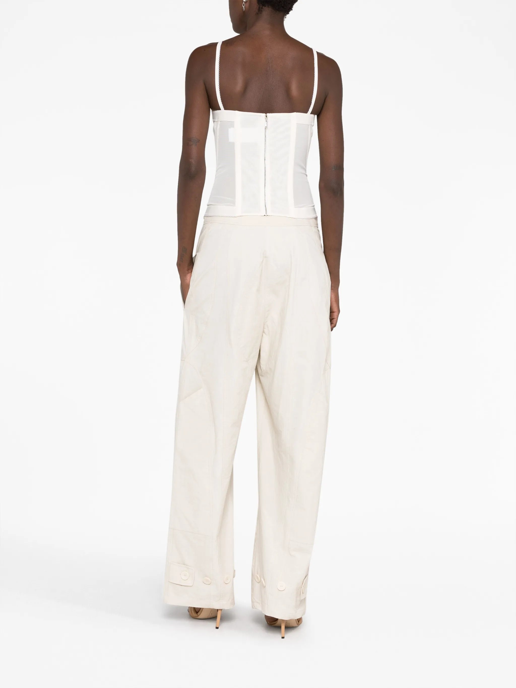 Oblique mesh corset top