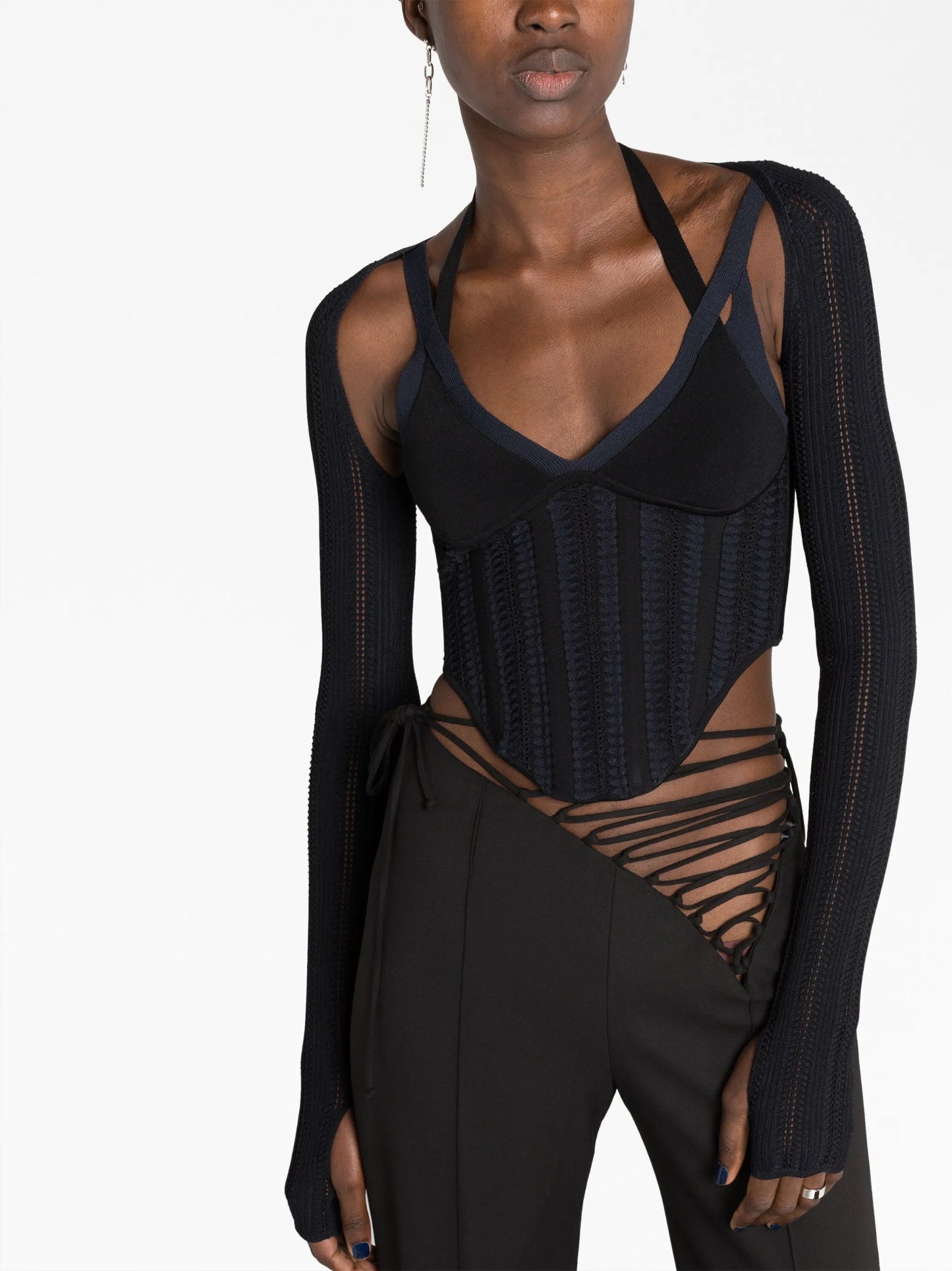 open-knit cut-out corset top
