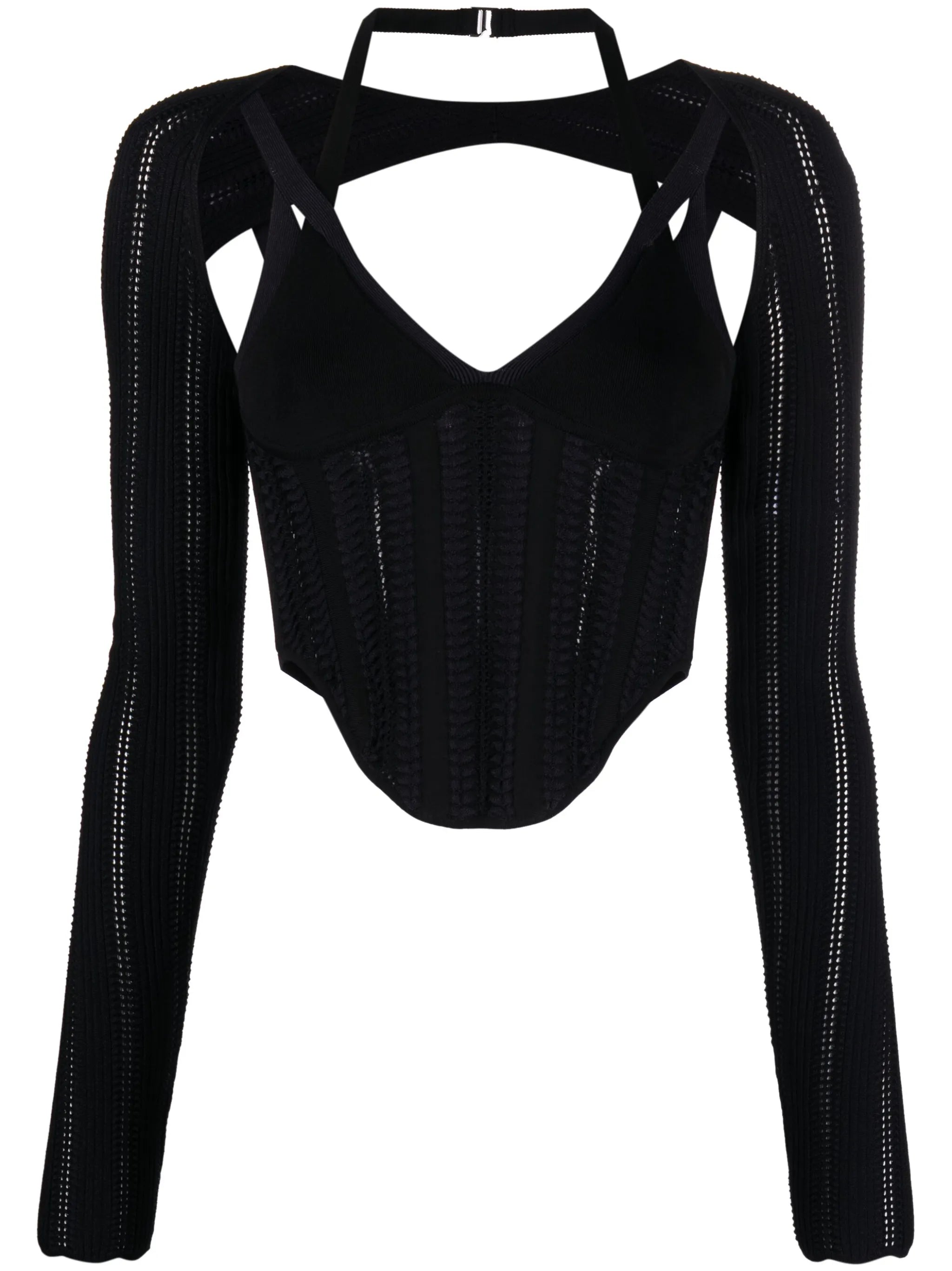open-knit cut-out corset top