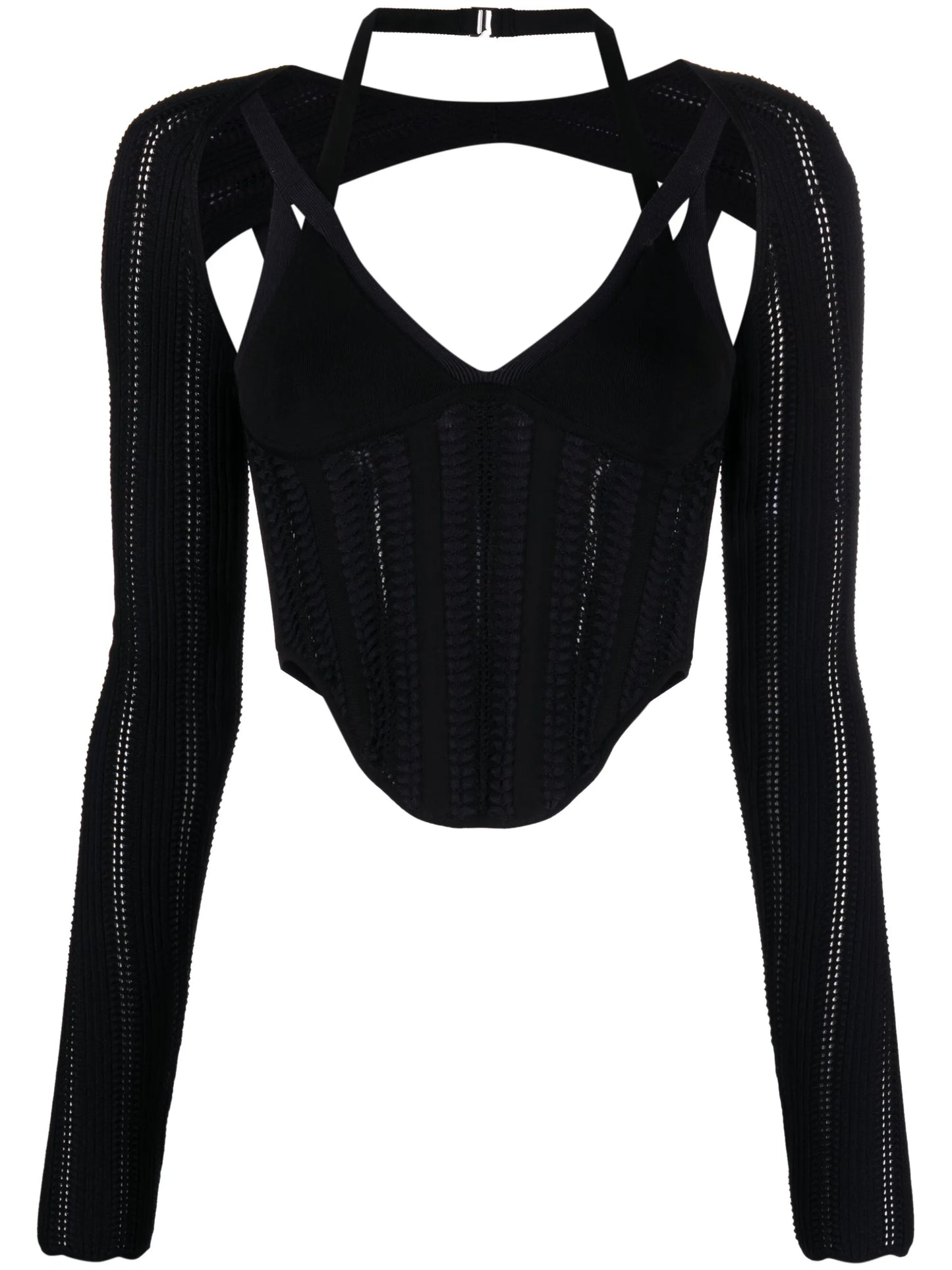 open-knit cut-out corset top