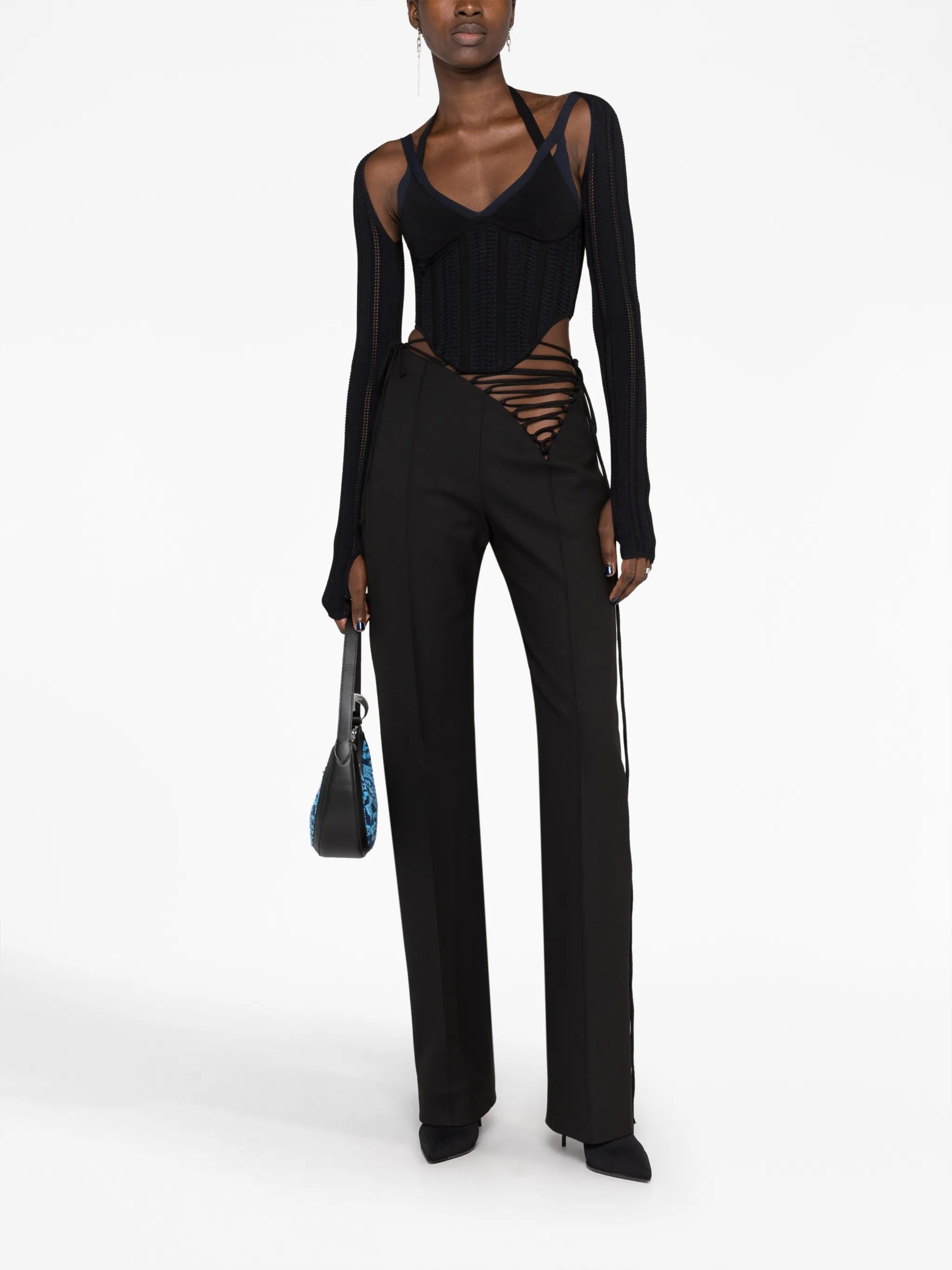 open-knit cut-out corset top