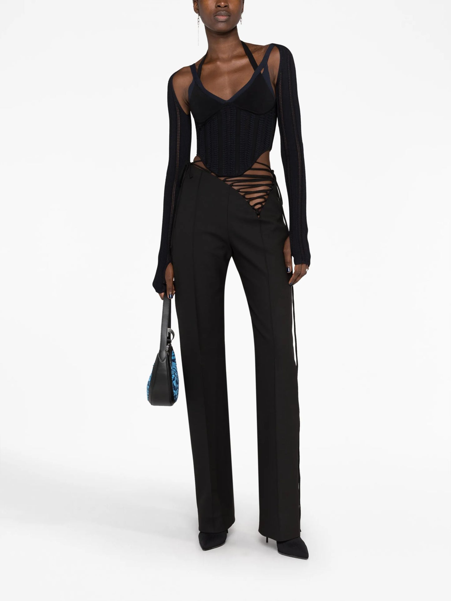 open-knit cut-out corset top