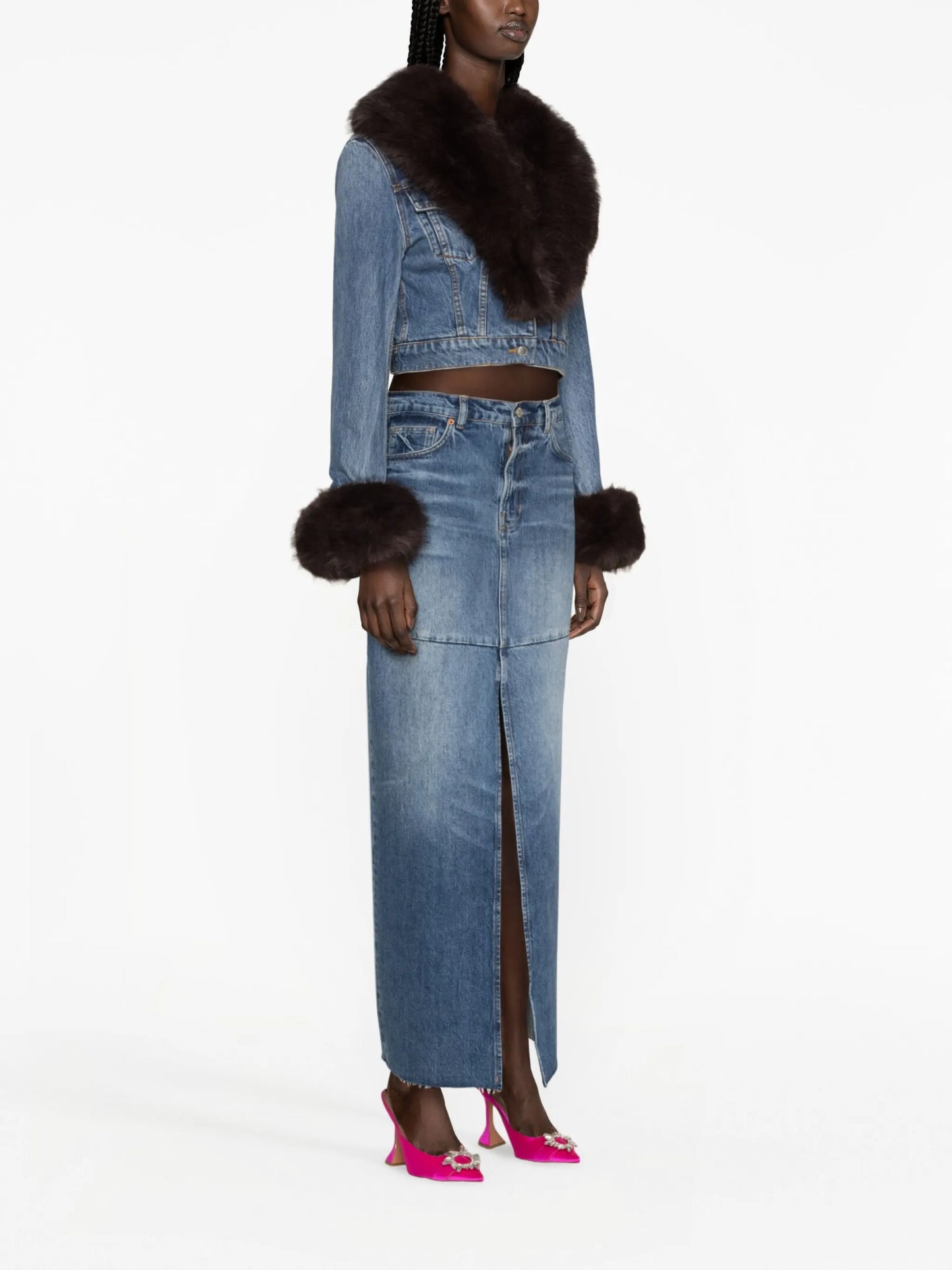 faux-fur collar denim jacket