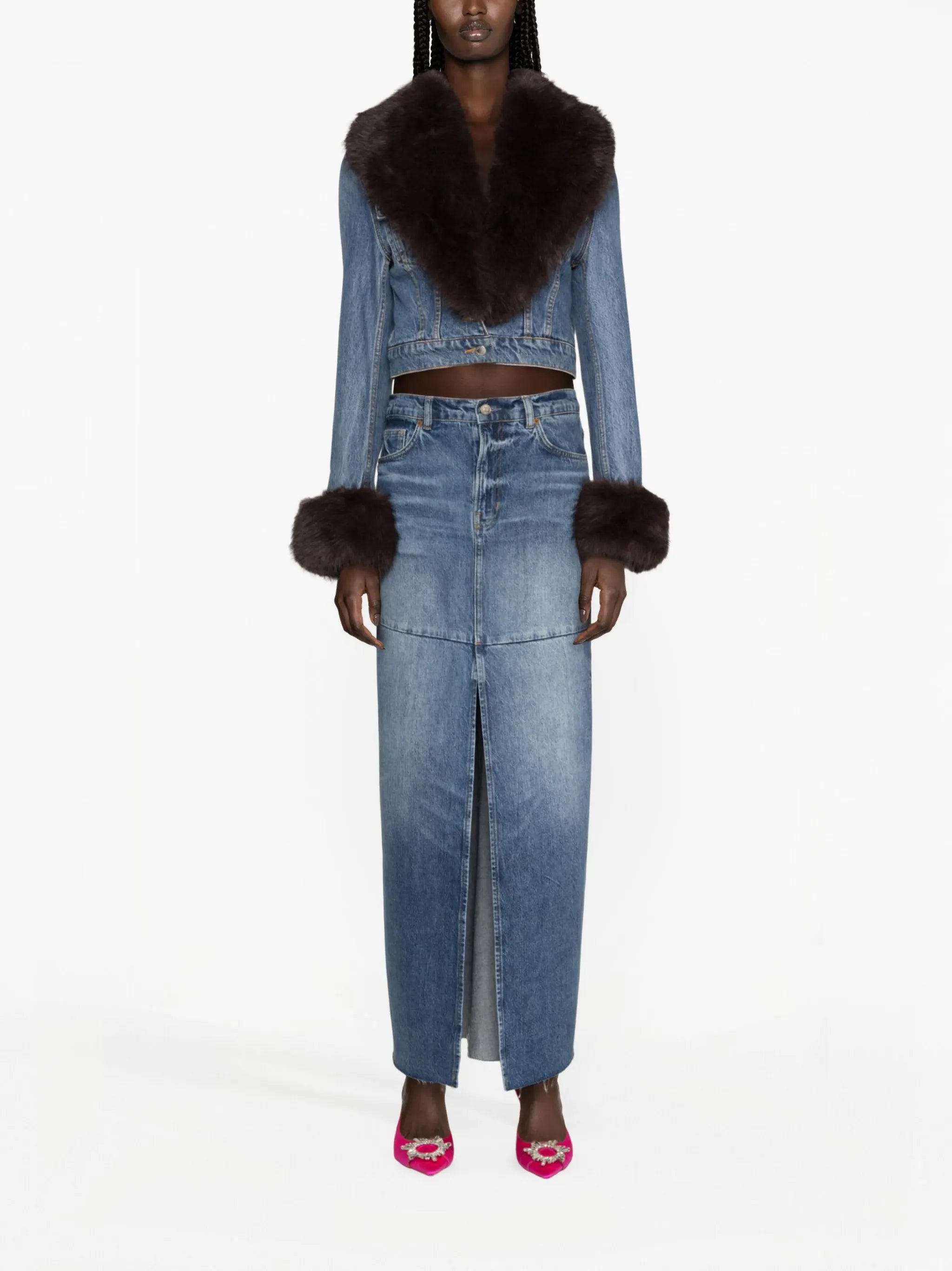 faux-fur collar denim jacket