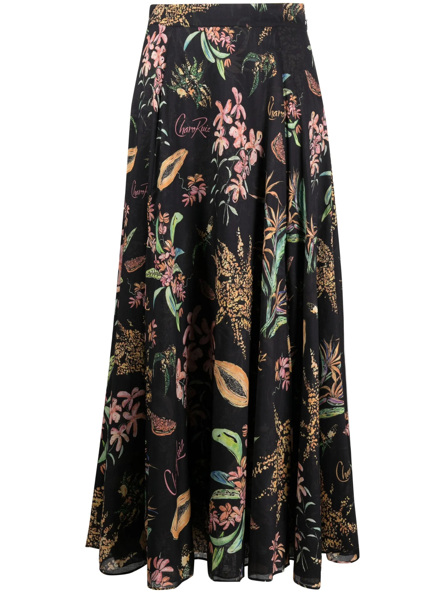 floral-print cotton maxi skirt