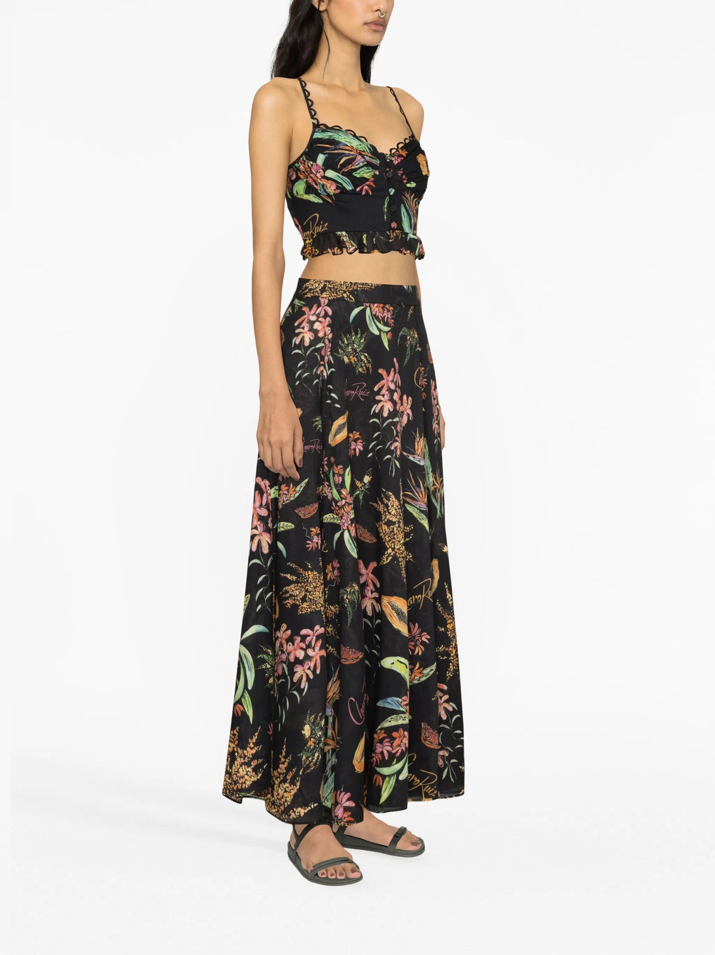 floral-print cotton maxi skirt