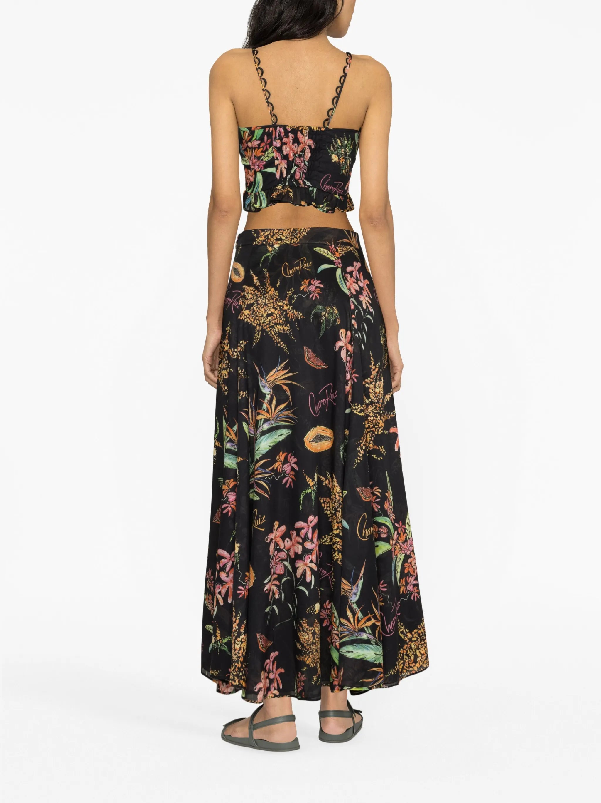 floral-print cotton maxi skirt