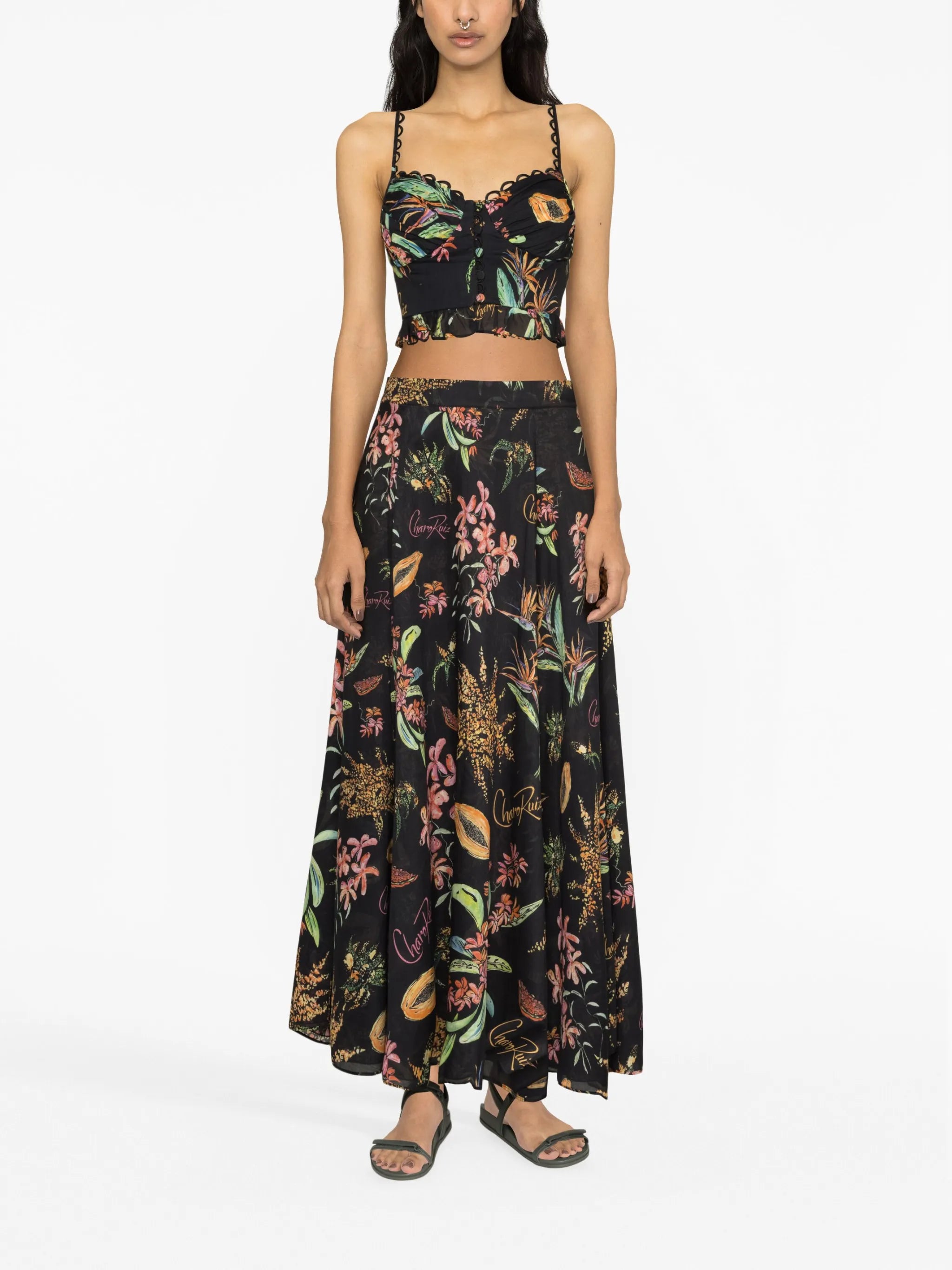 floral-print cotton maxi skirt