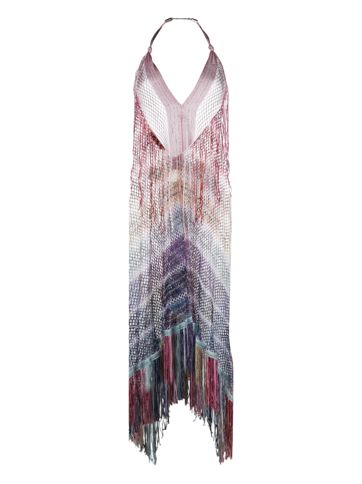striped fringed halterneck dress
