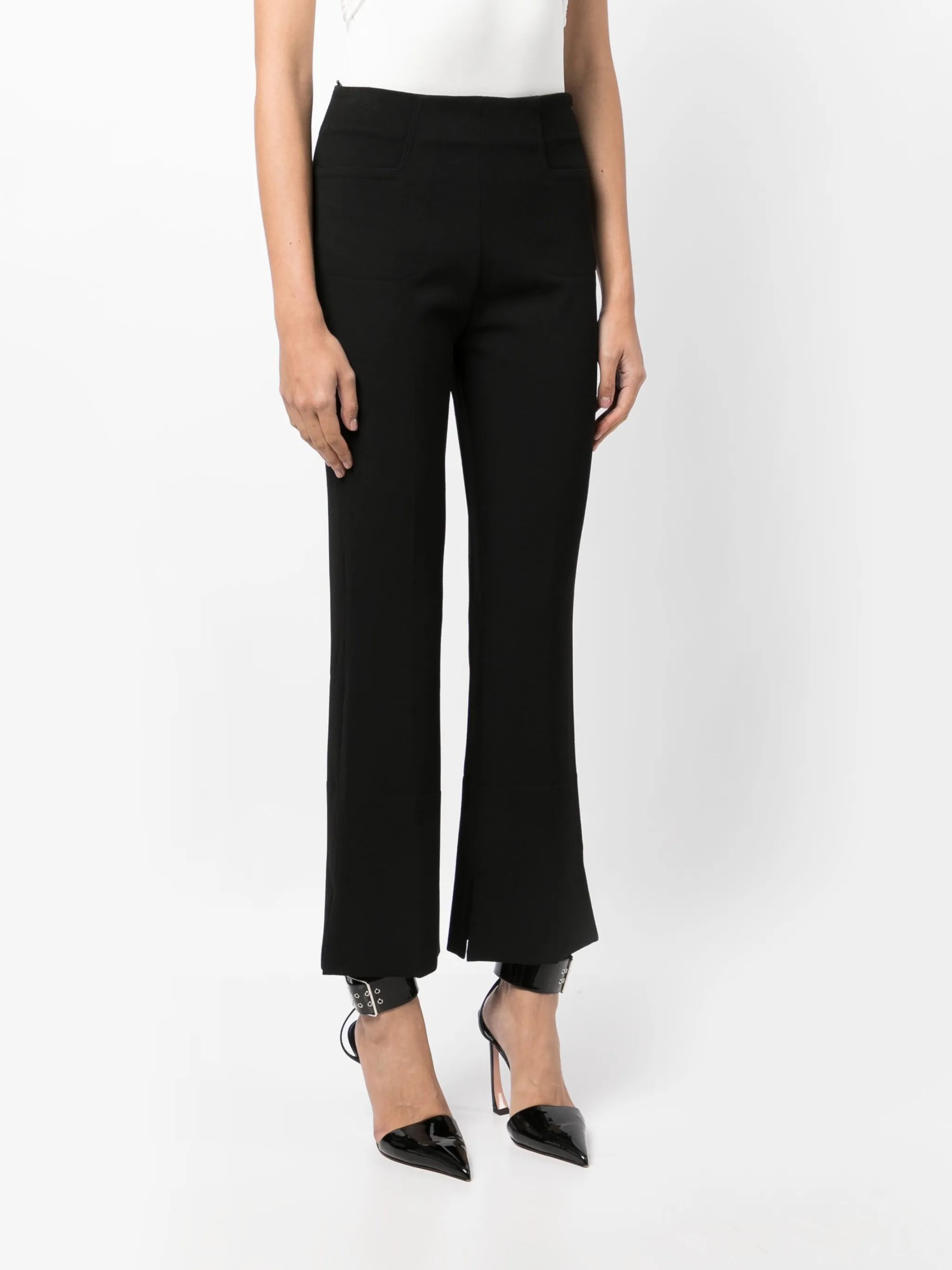zipped cropped flared trousers