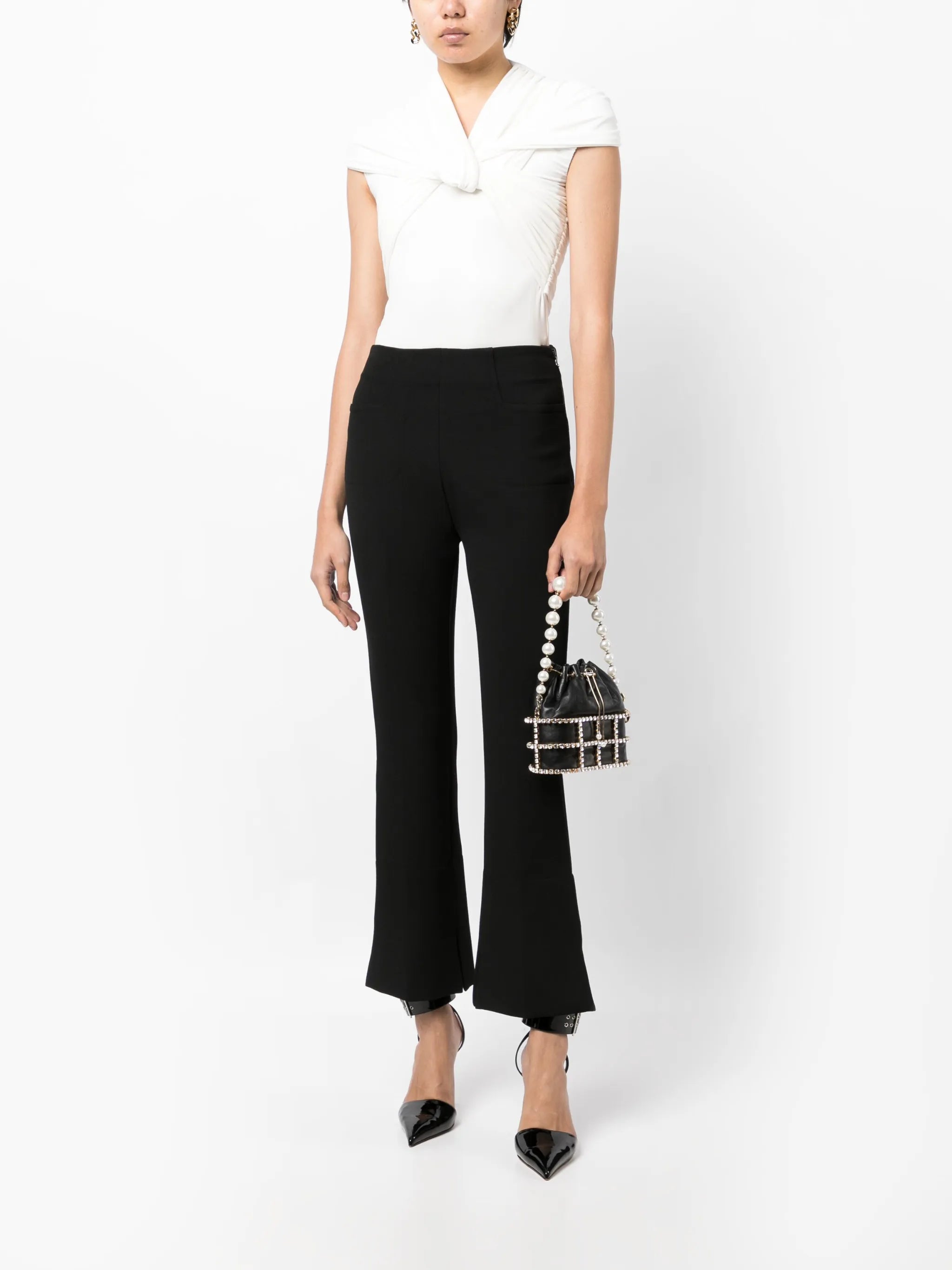 zipped cropped flared trousers