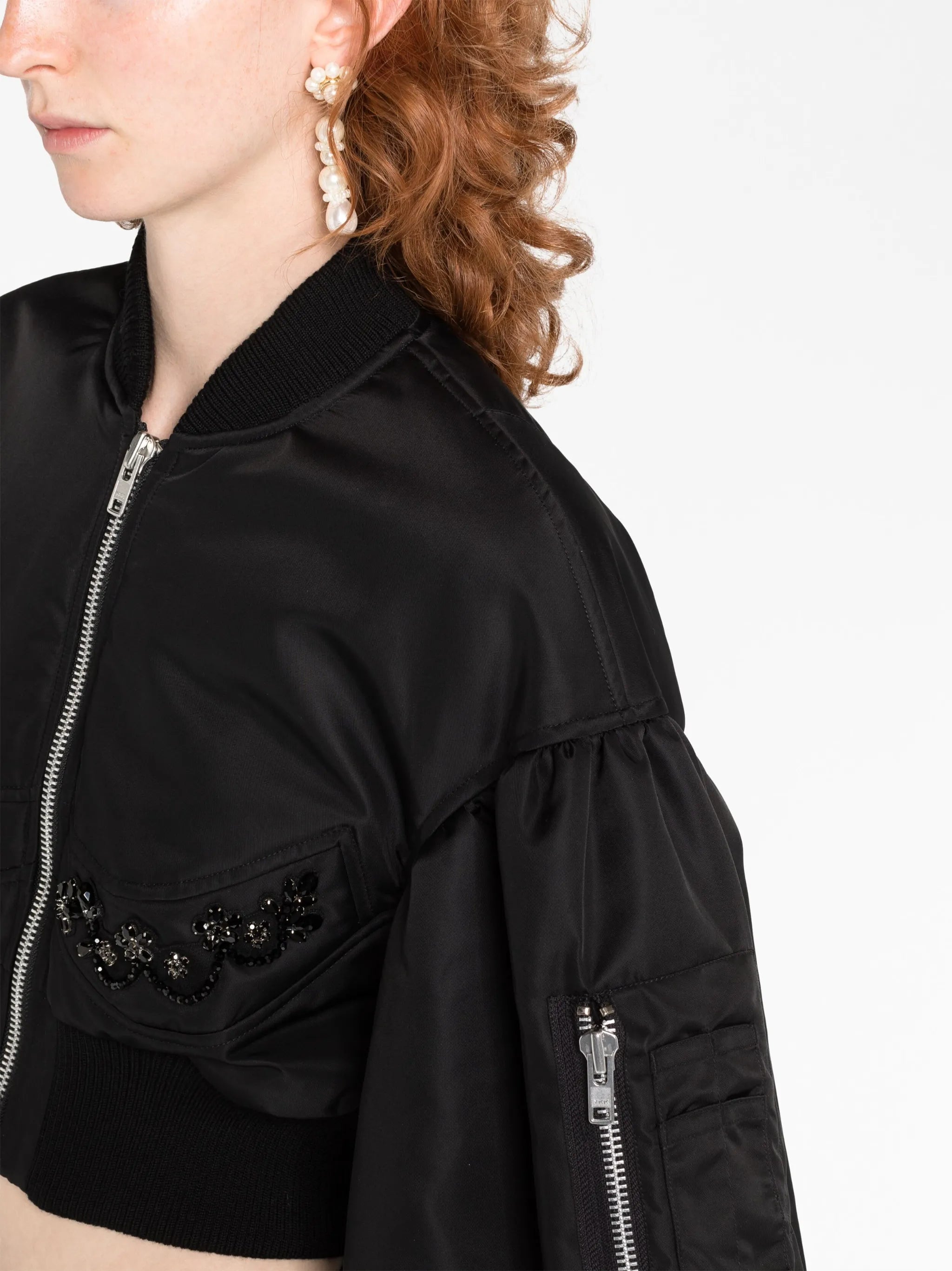 crystal-embellished cropped bomber jacket
