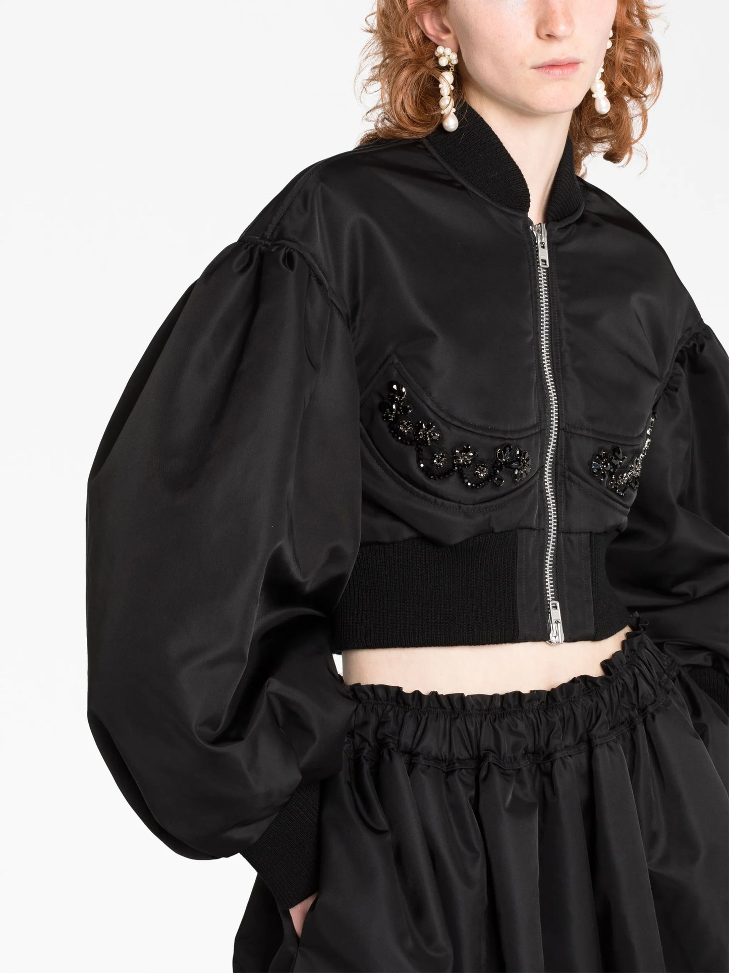 crystal-embellished cropped bomber jacket