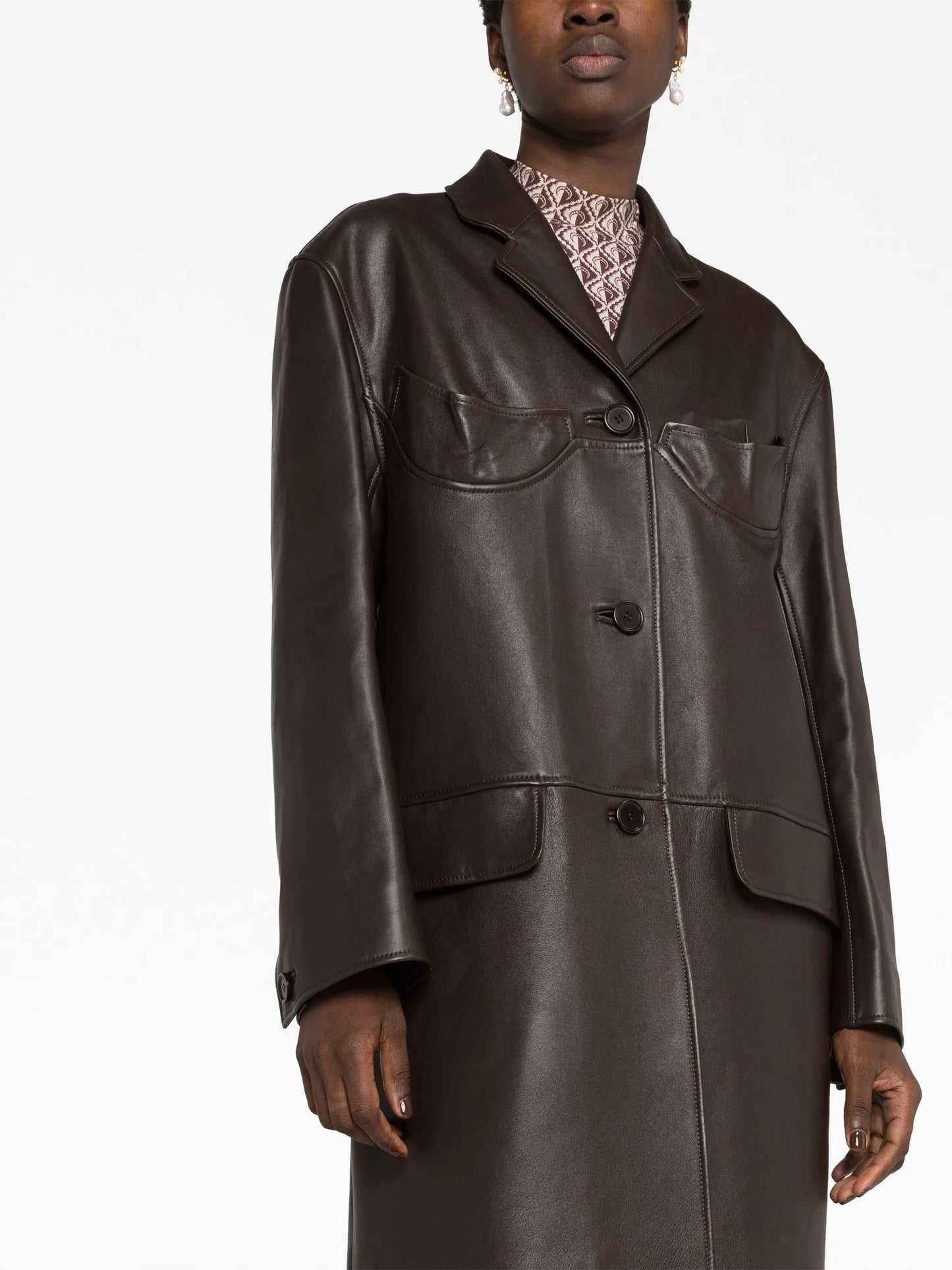 single-breasted leather trench coat