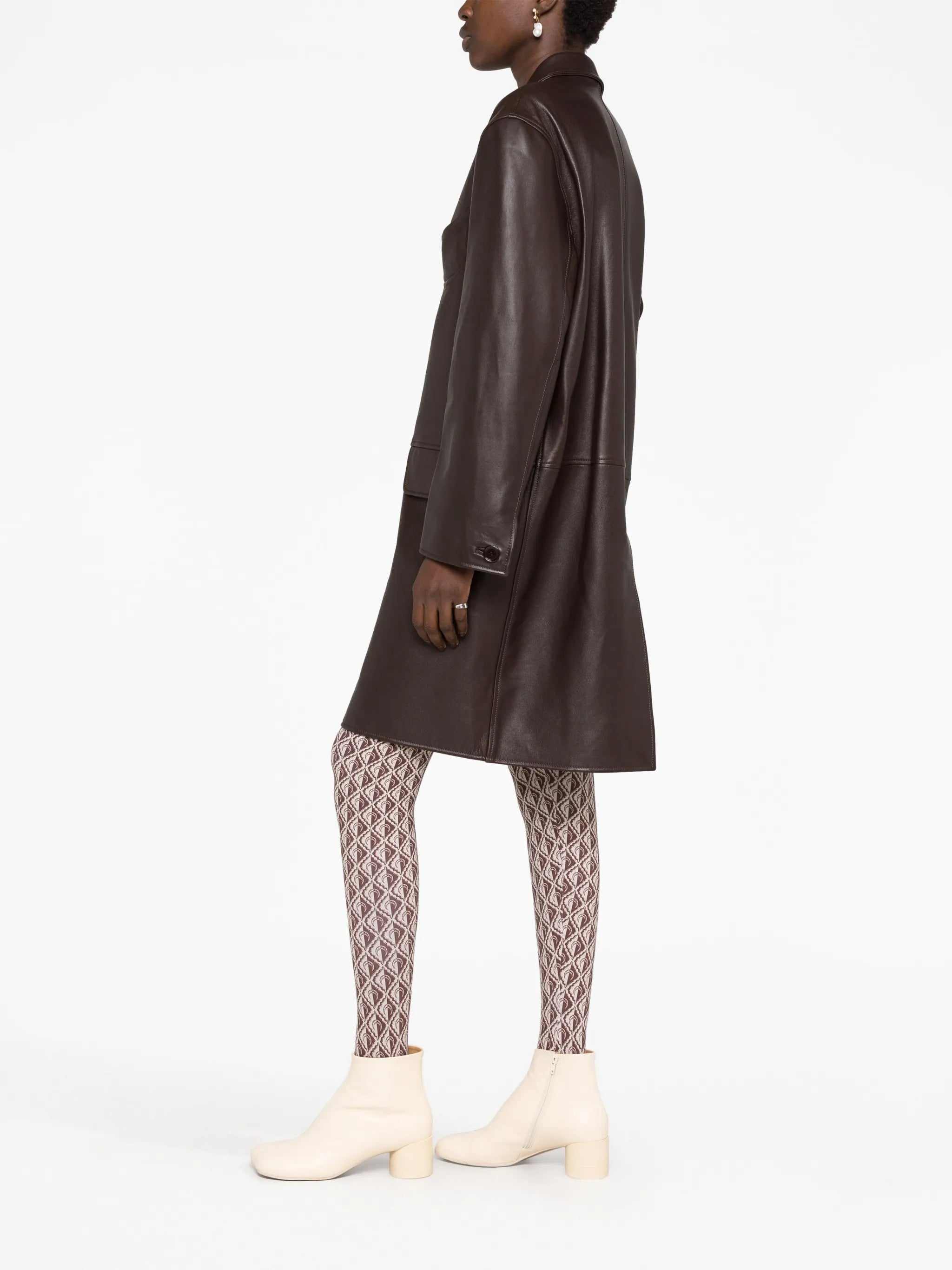 single-breasted leather trench coat