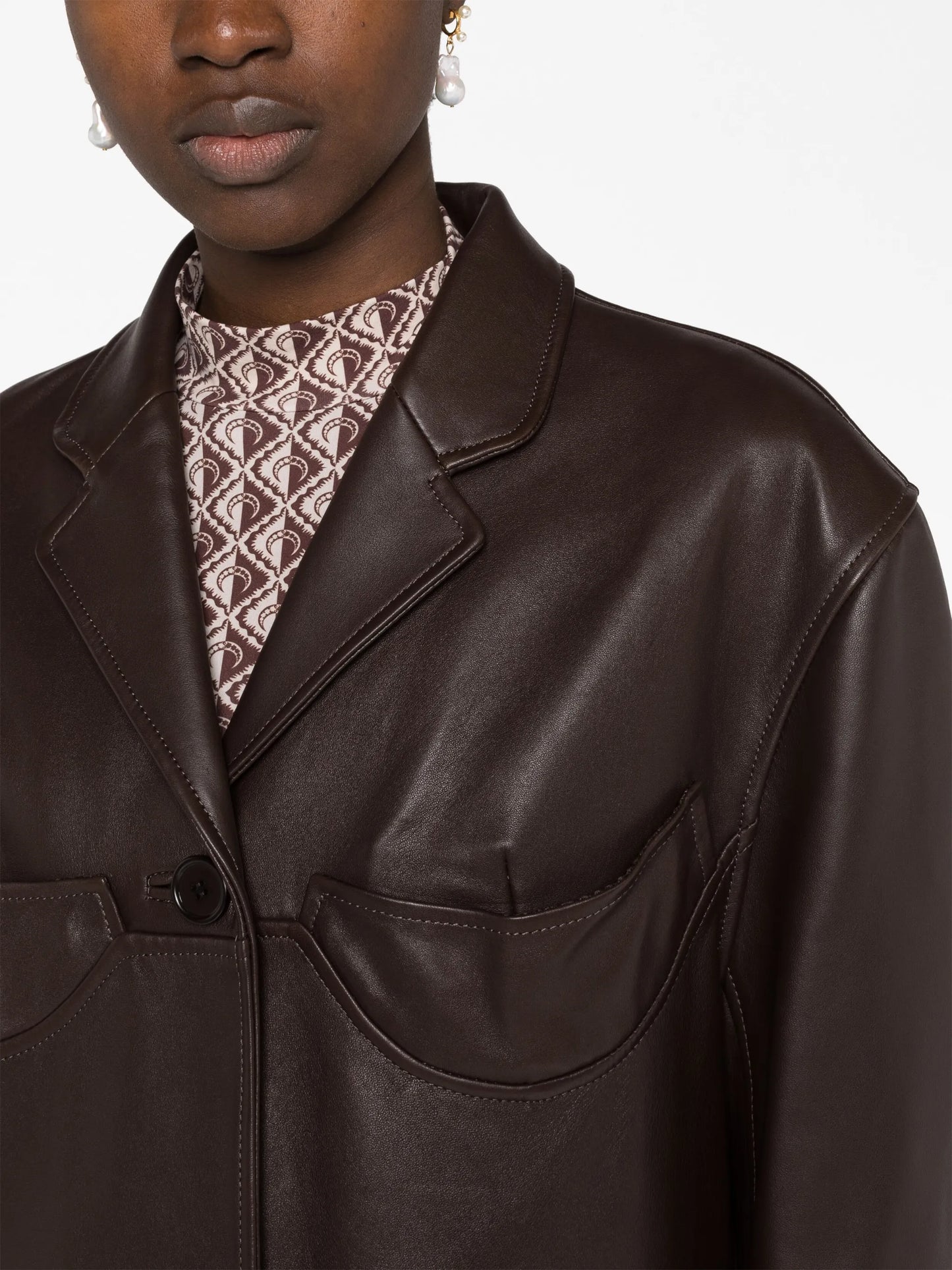 single-breasted leather trench coat