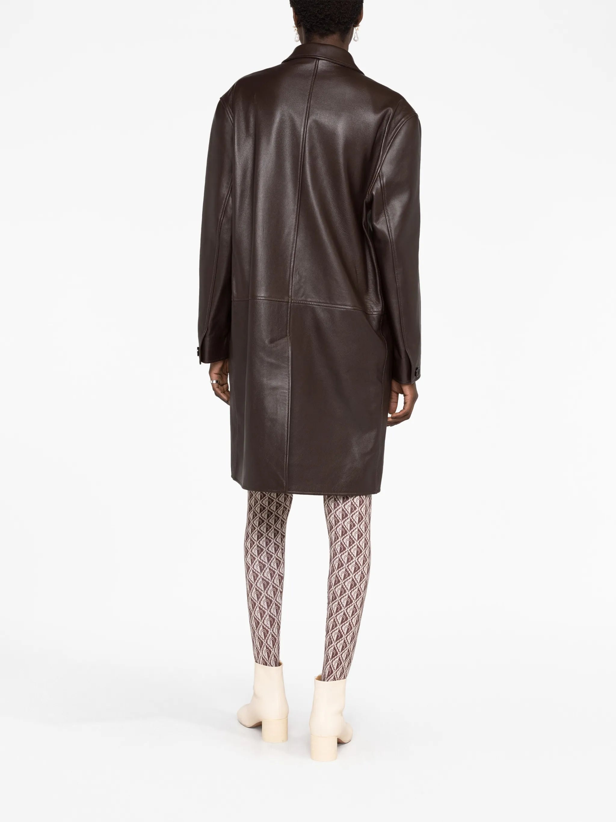 single-breasted leather trench coat
