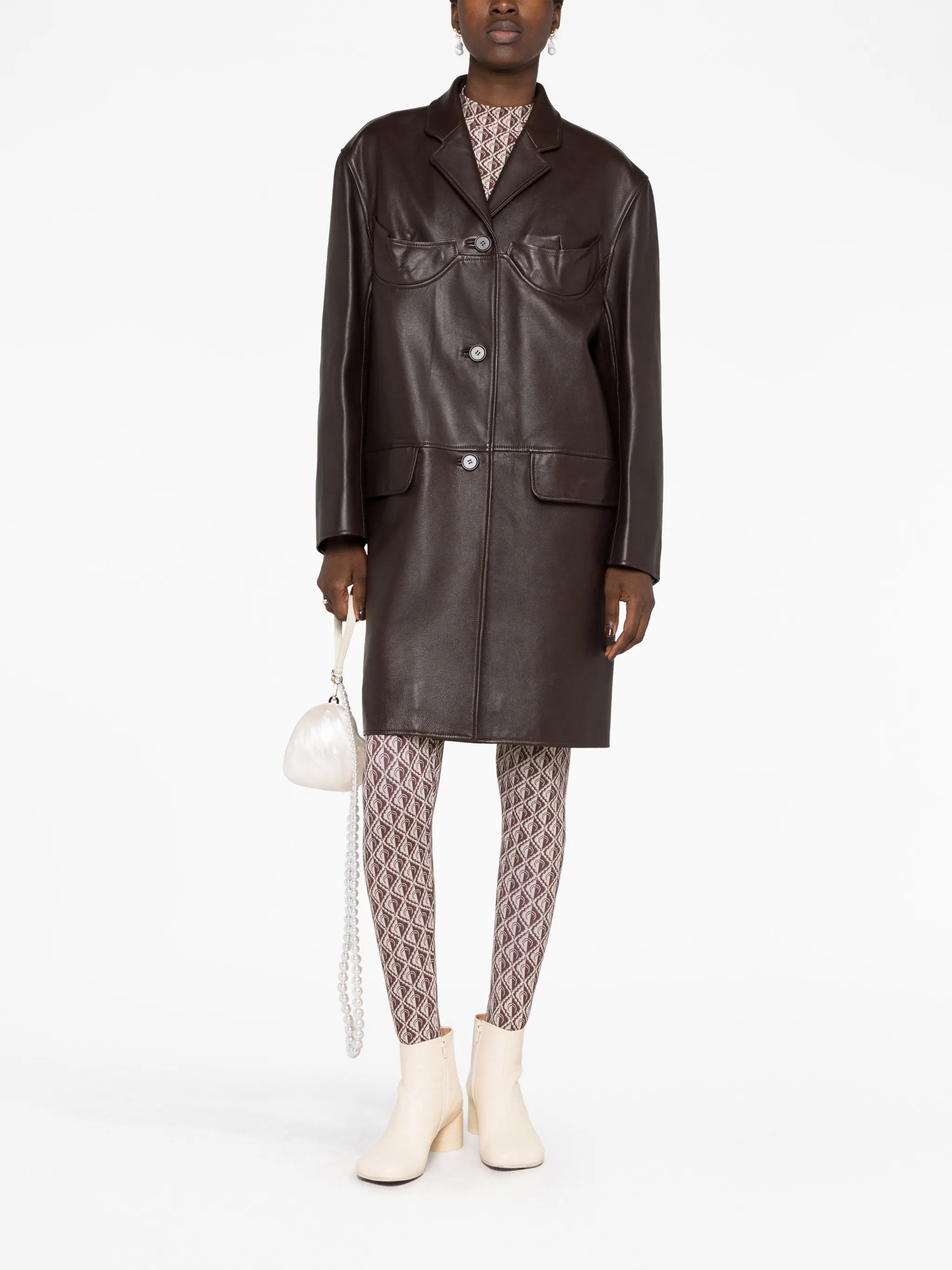 single-breasted leather trench coat