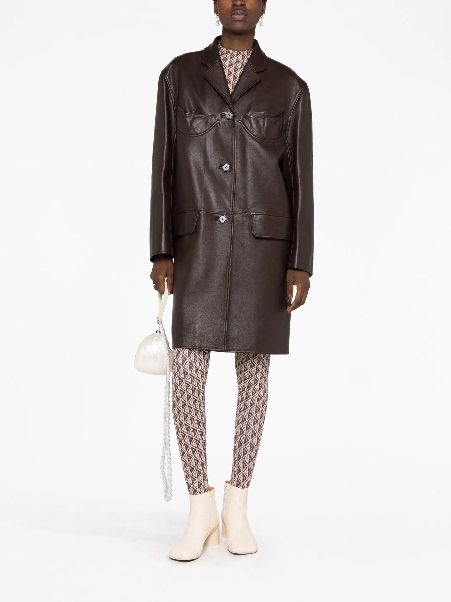 single-breasted leather trench coat