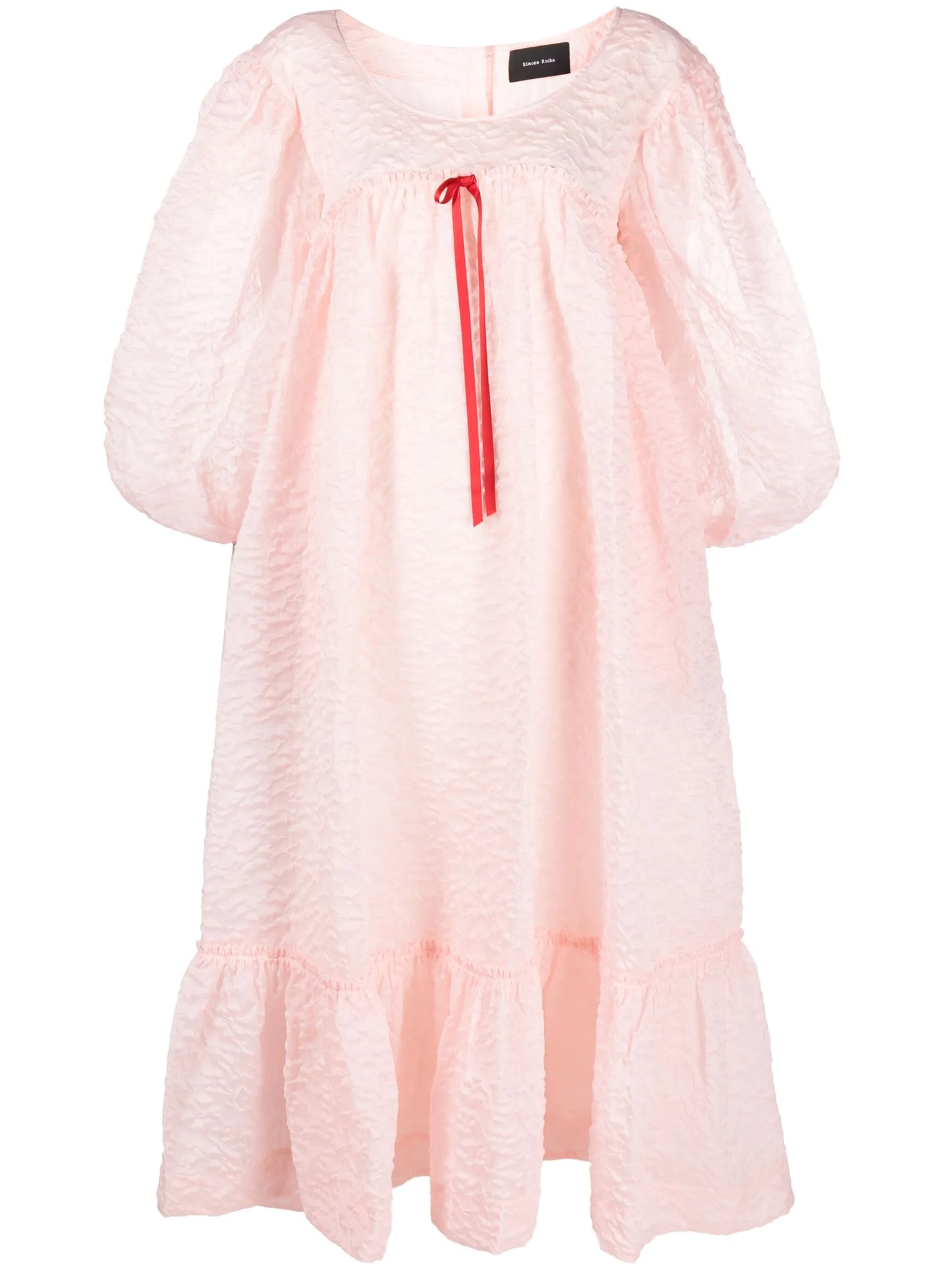 puff-sleeve matelassé dress