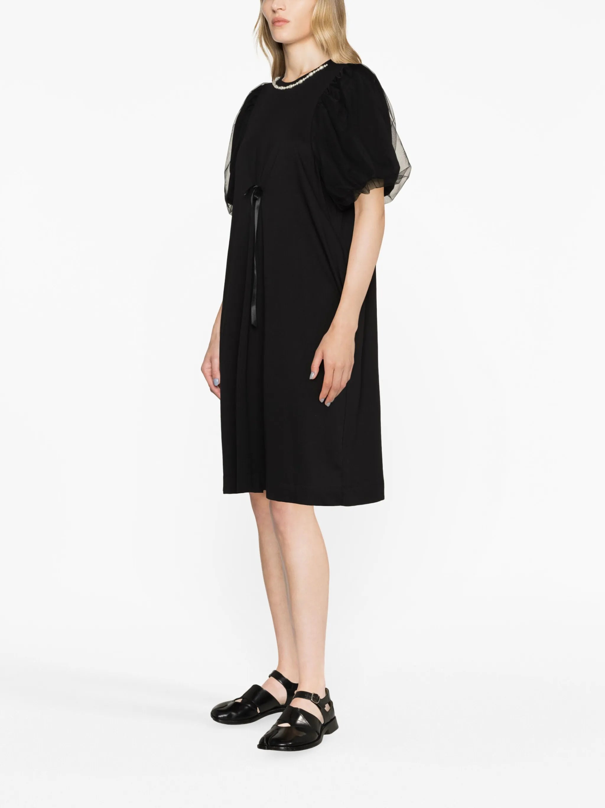 pearl-embellished tulle T-shirt dress
