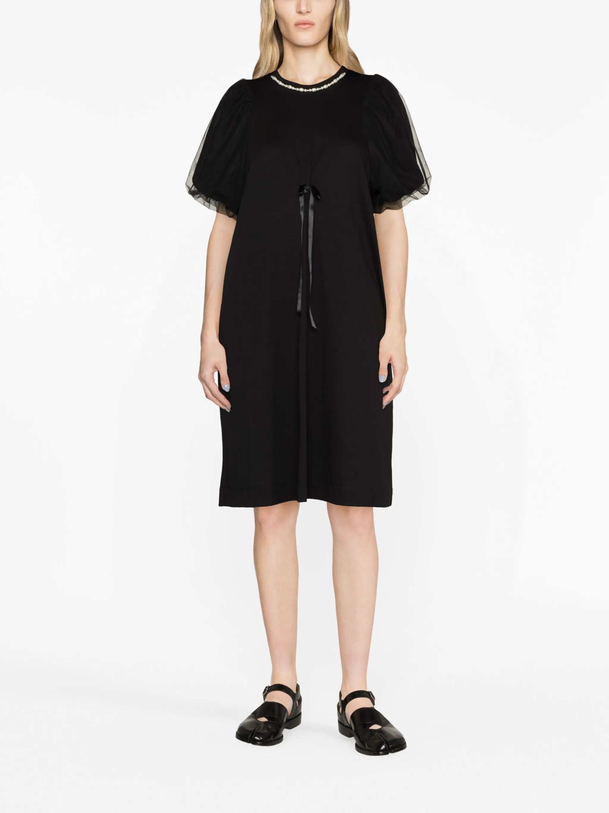 pearl-embellished tulle T-shirt dress