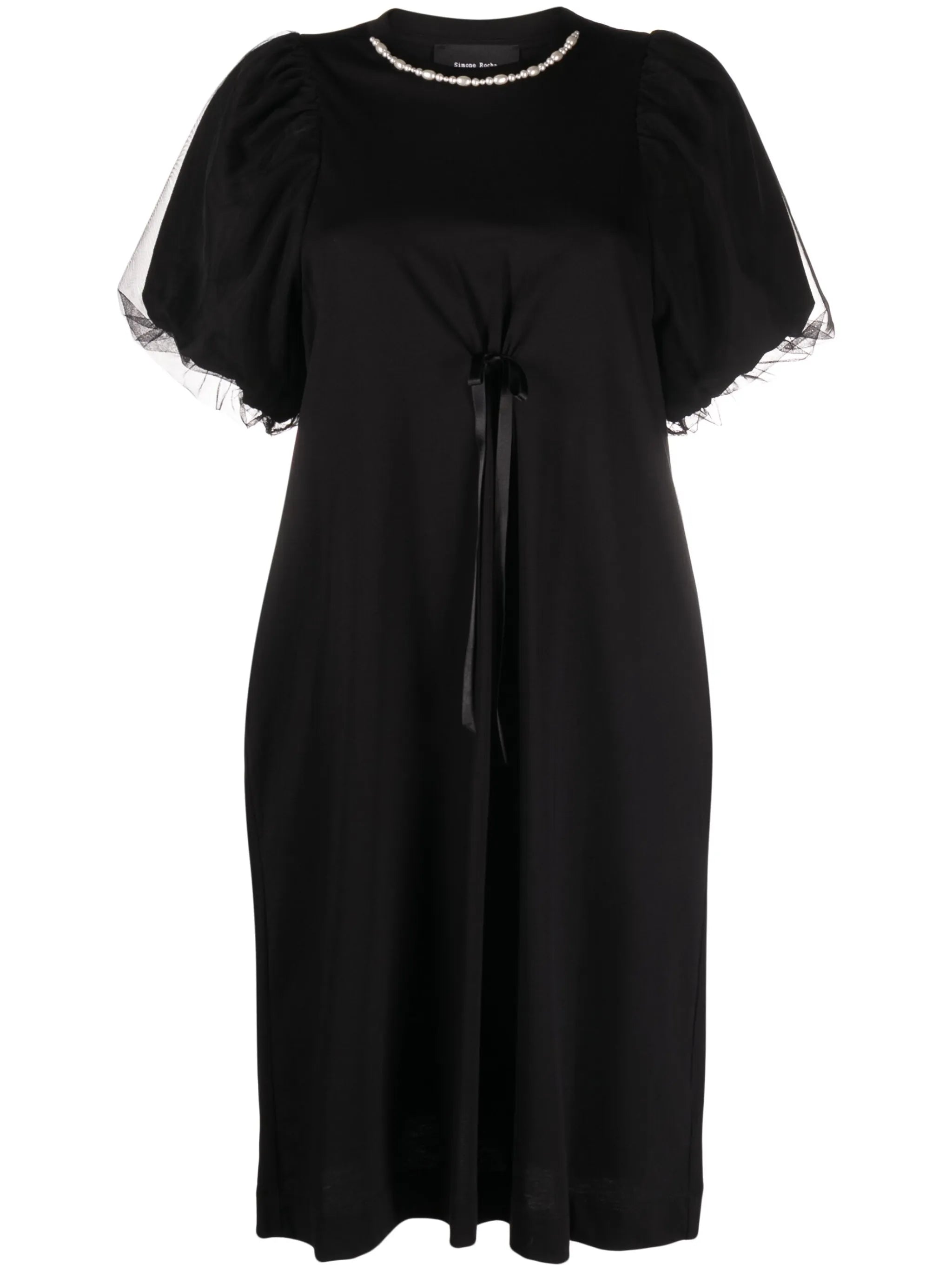 pearl-embellished tulle T-shirt dress