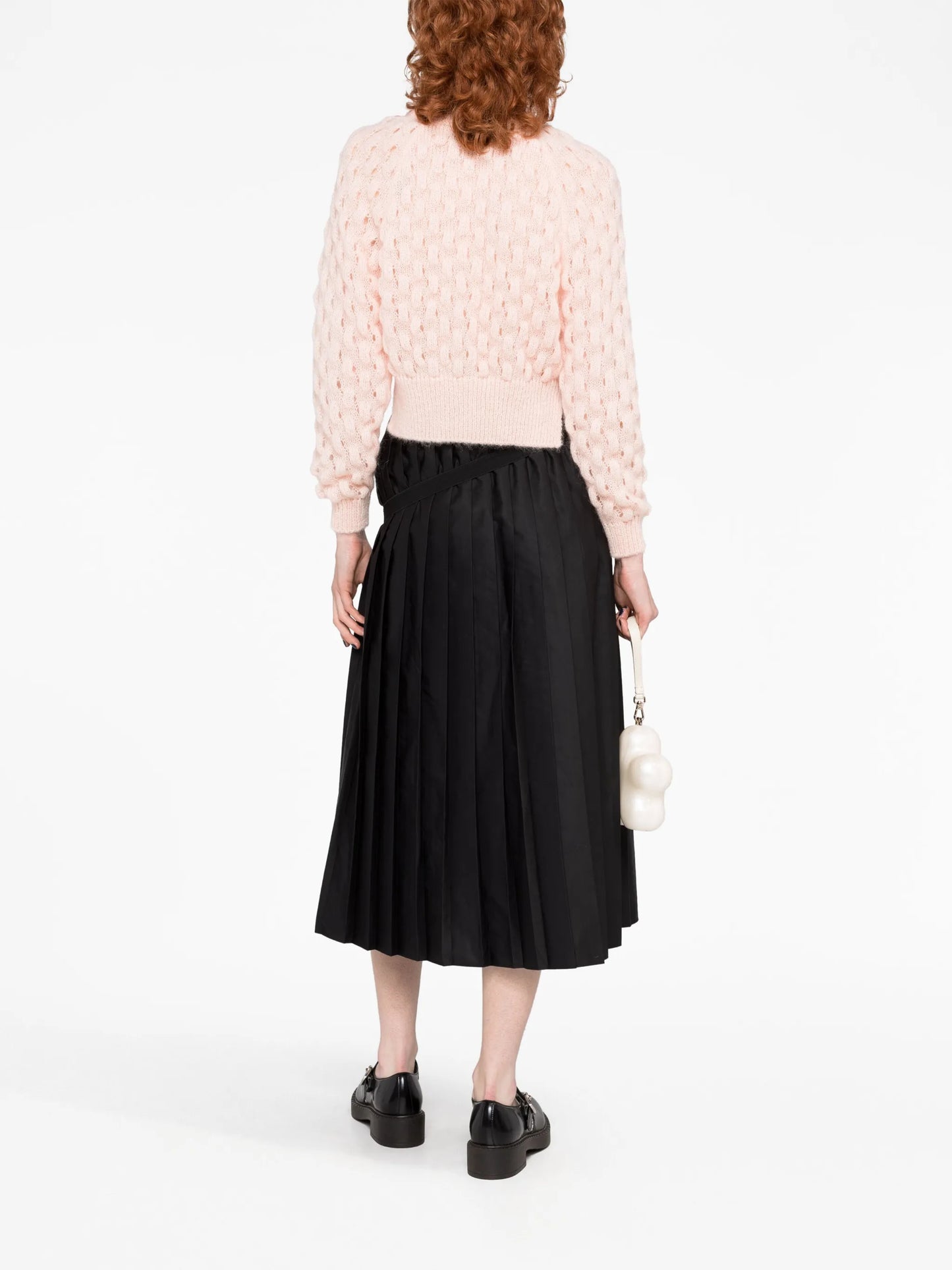bow-embellished bubble-knit cardigan