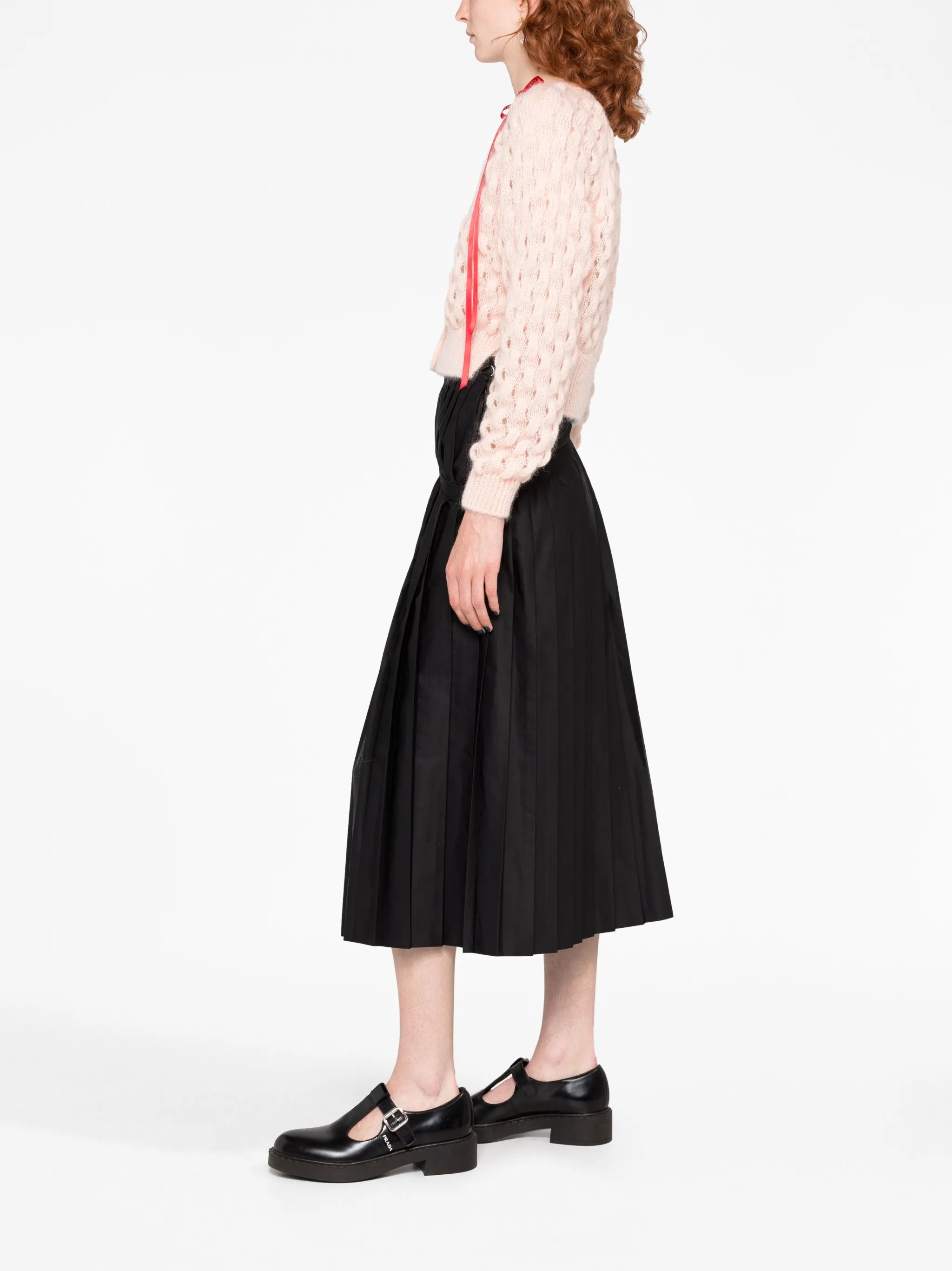 bow-embellished bubble-knit cardigan