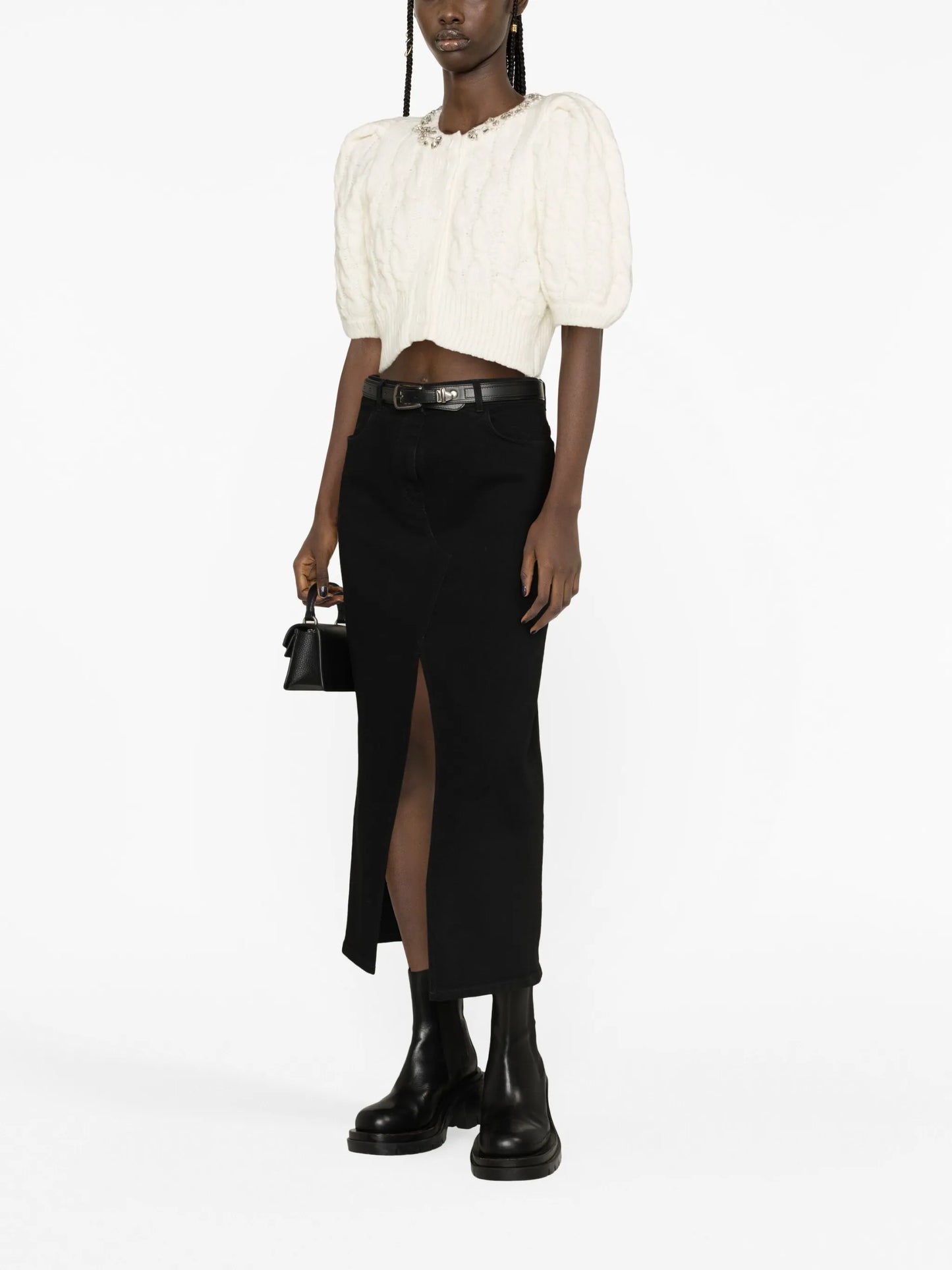 embellished cropped cable-knit cardigan