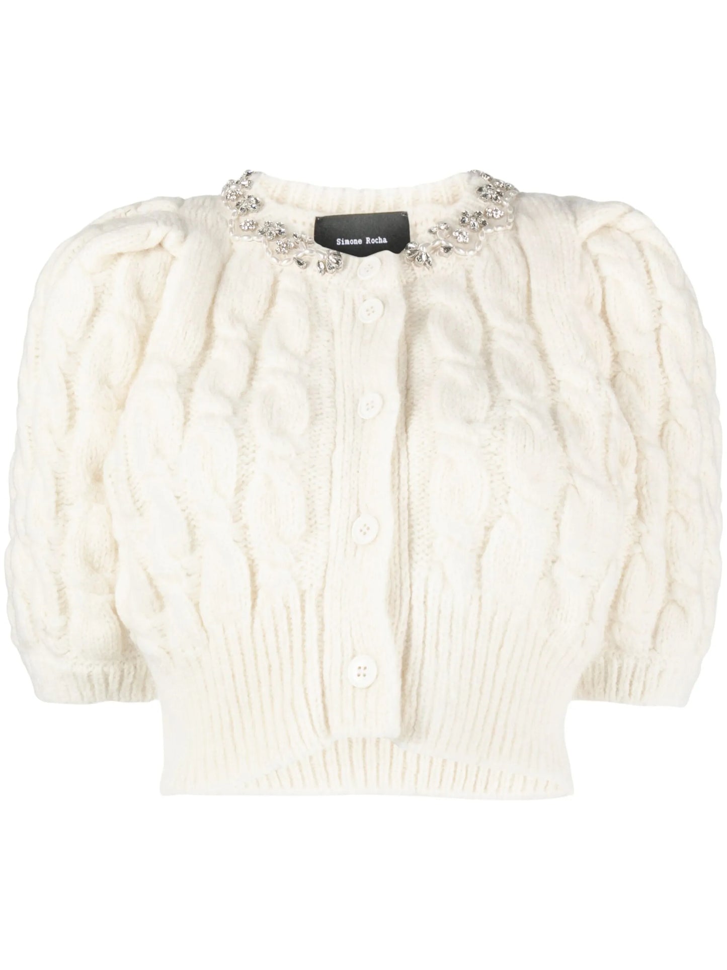 embellished cropped cable-knit cardigan